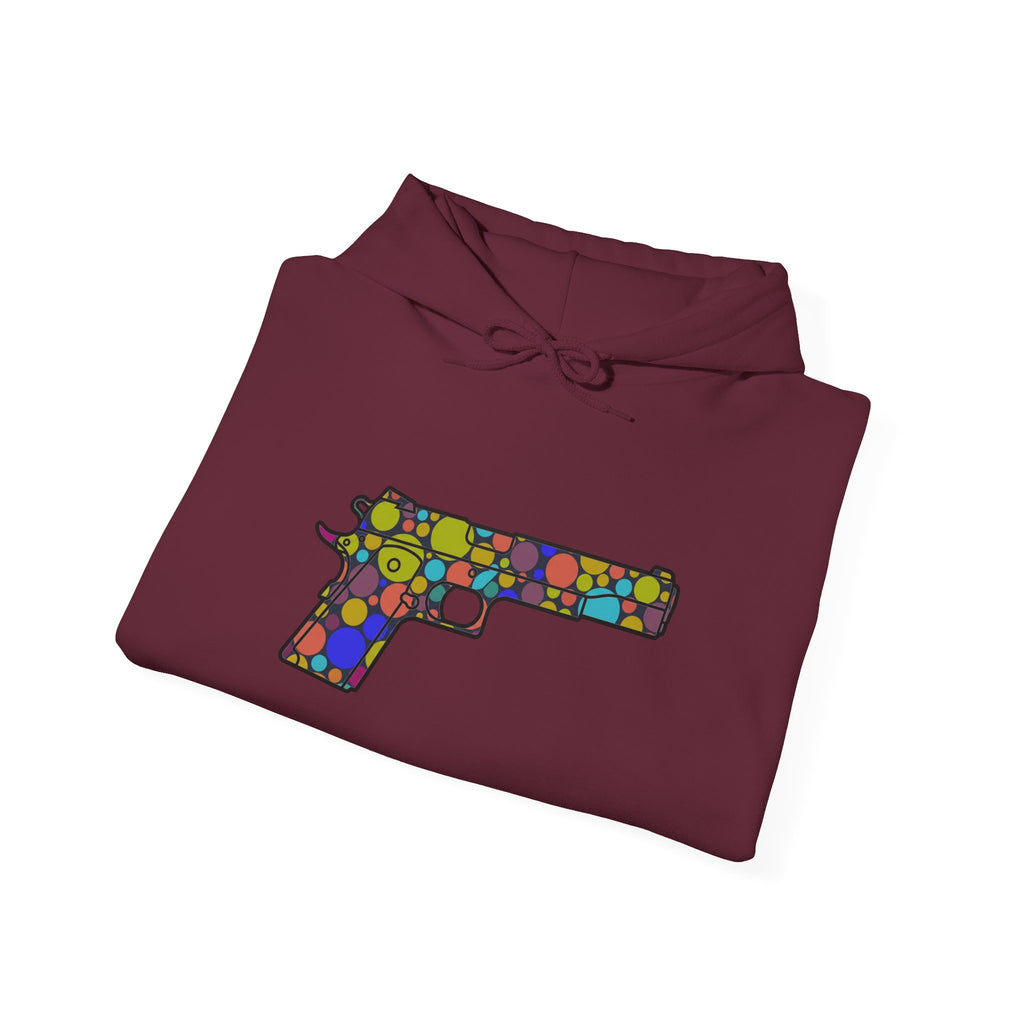 Dots Pistol Silhouette Hoodie — Colorful Mosaic Pistol Graphic Sweatshirt