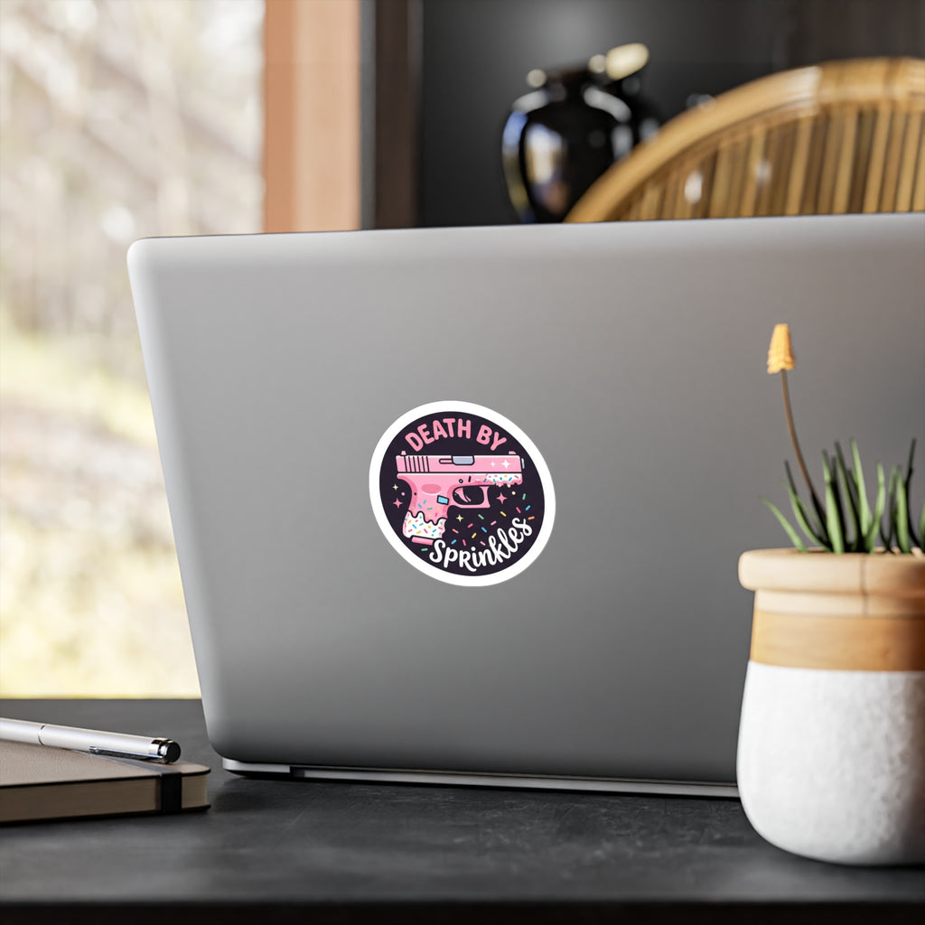 "Death by Sprinkles" Pink Gun Kiss-Cut Vinyl Decal Sticker