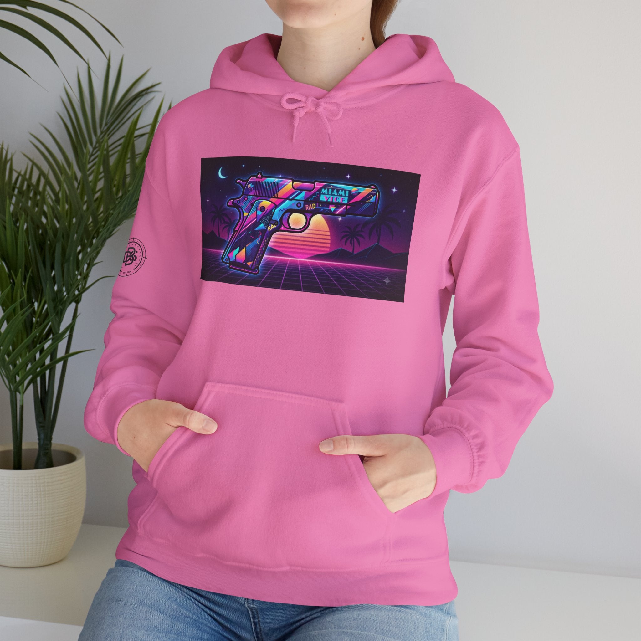 Retro 80's Pistol Sunset Hoodie — Neon Synthwave Vaporwave Graphic
