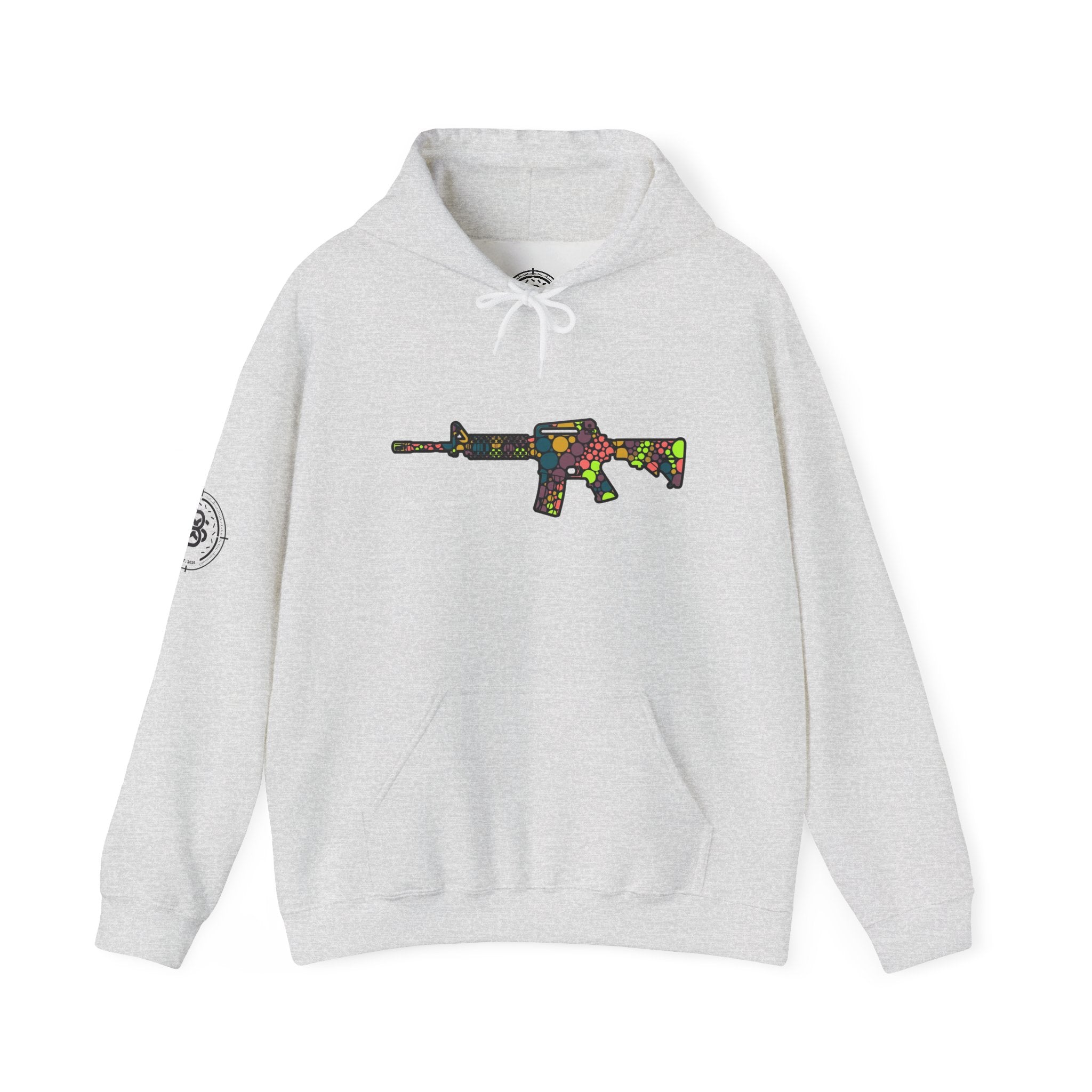 Rifle Dot Pattern Hoodie — Colorful Tactical Graphic Sweatshirt