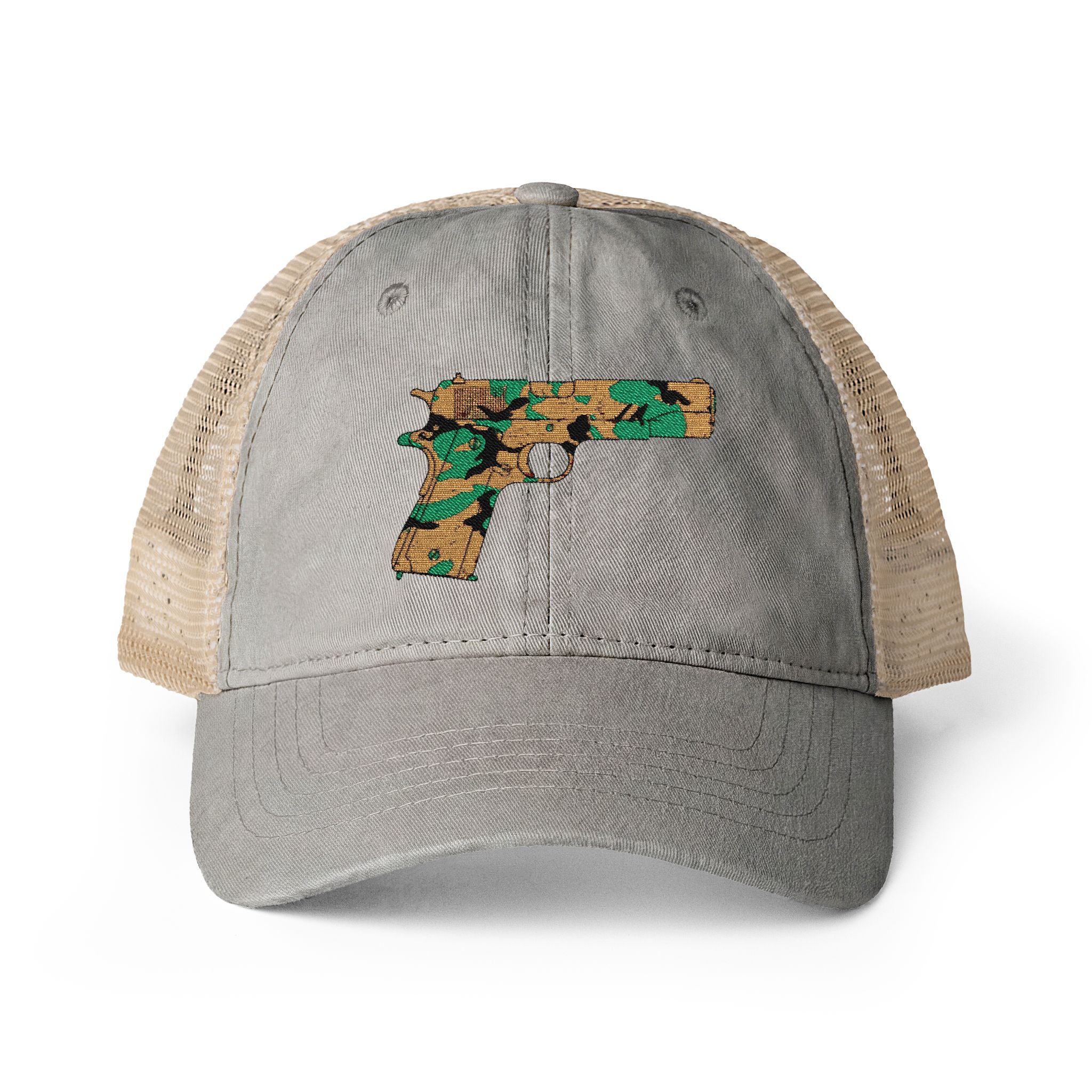 The Camo Collection- pistol-Women's Washed Mesh-Back Cap