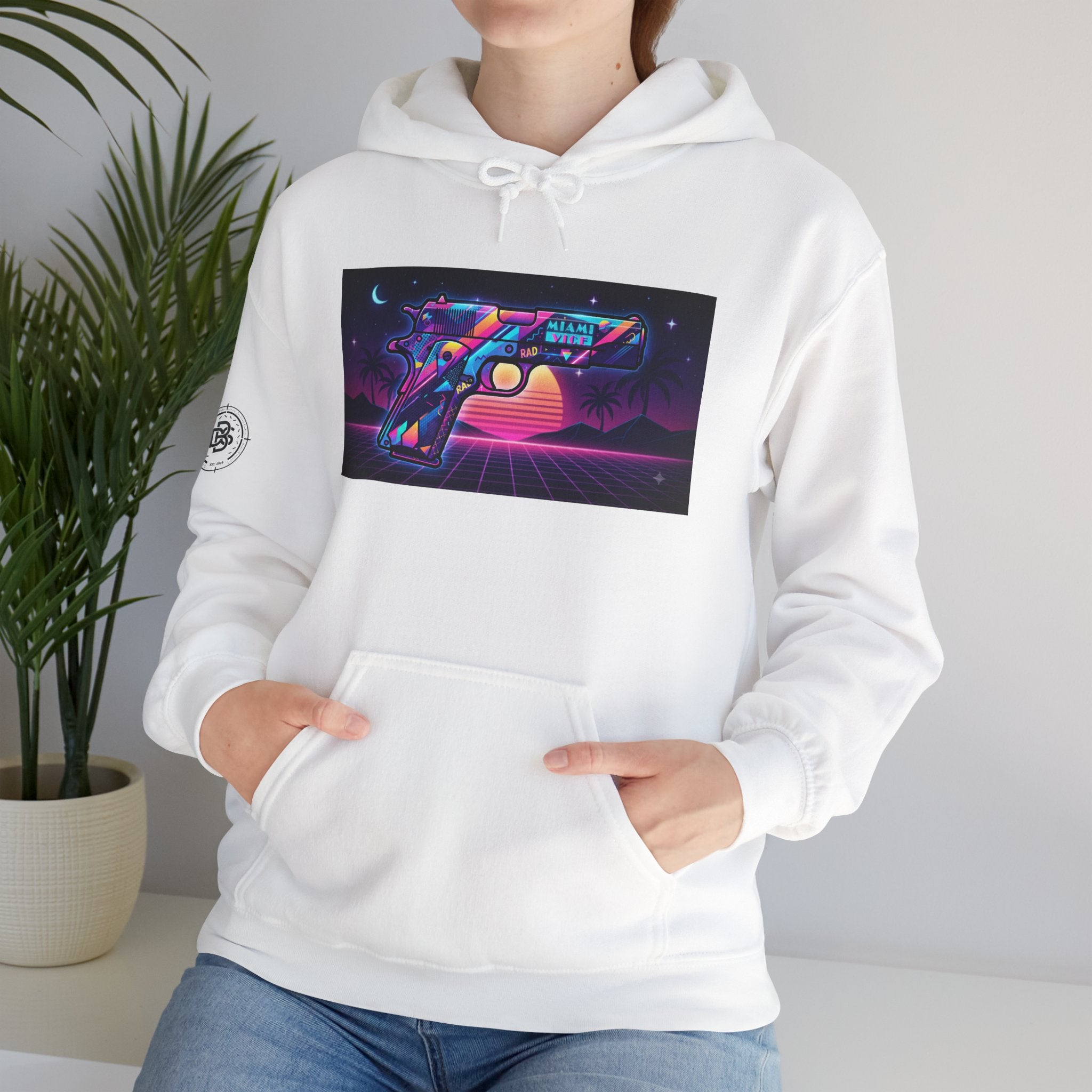 Retro 80's Pistol Sunset Hoodie — Neon Synthwave Vaporwave Graphic