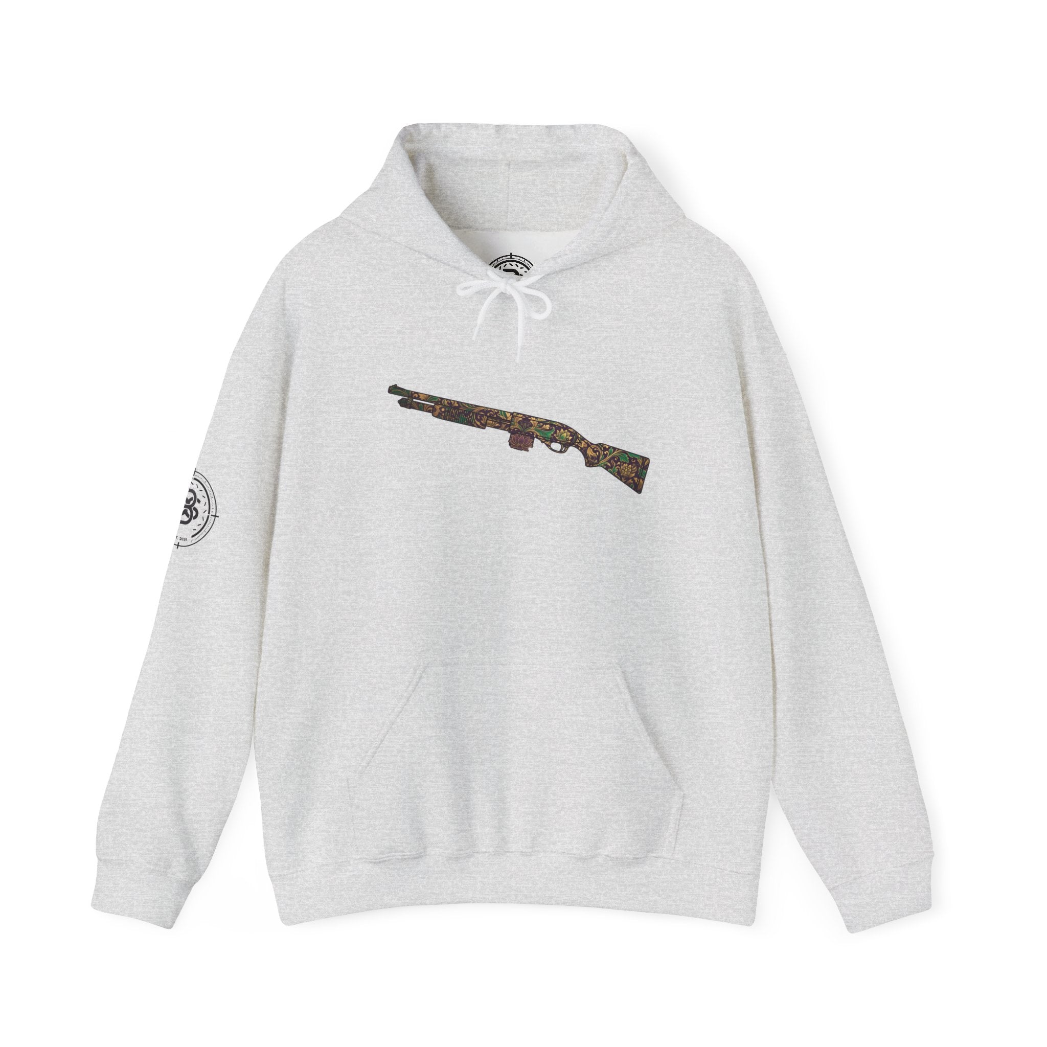 Floral Shotgun Hoodie-Vintage Gun Graphic
