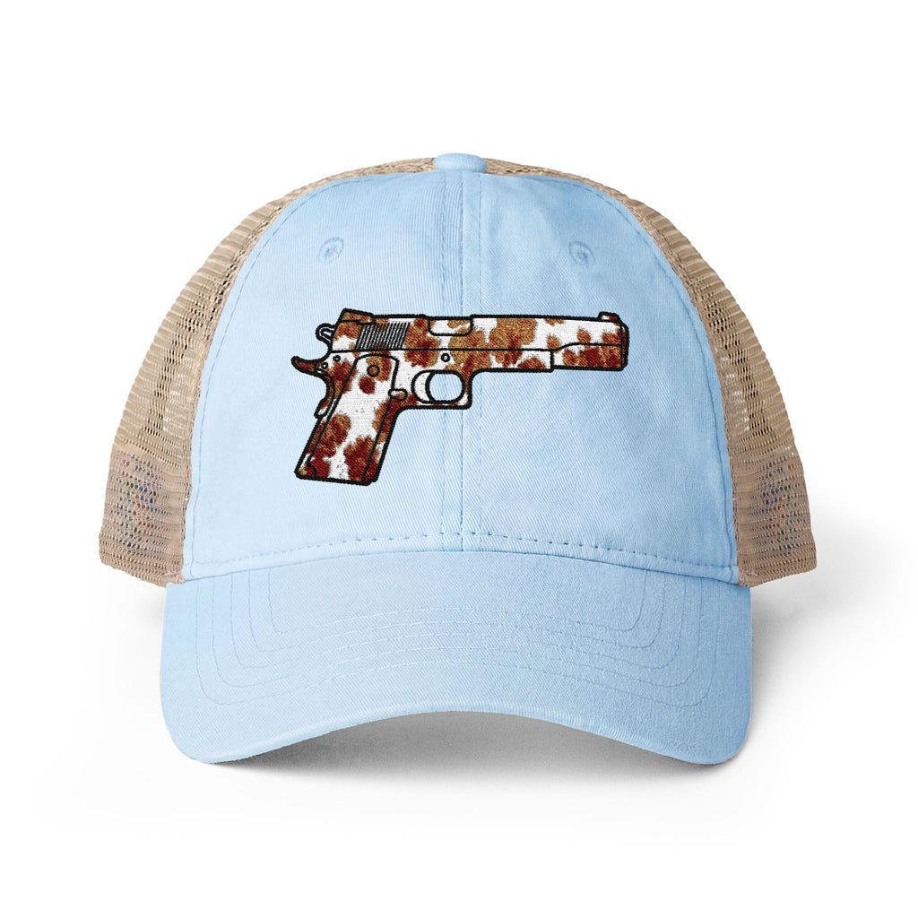 Cow Print Pistol Women's Washed Mesh-Back Cap