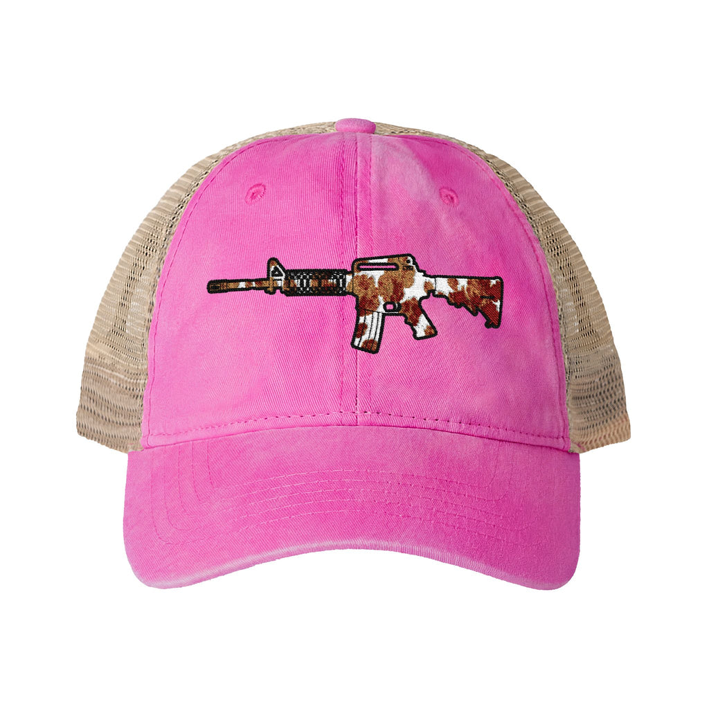 Cow Print AR Rifle Women's Washed Mesh-Back Cap