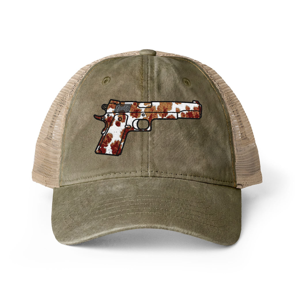 Cow Print Pistol Women's Washed Mesh-Back Cap