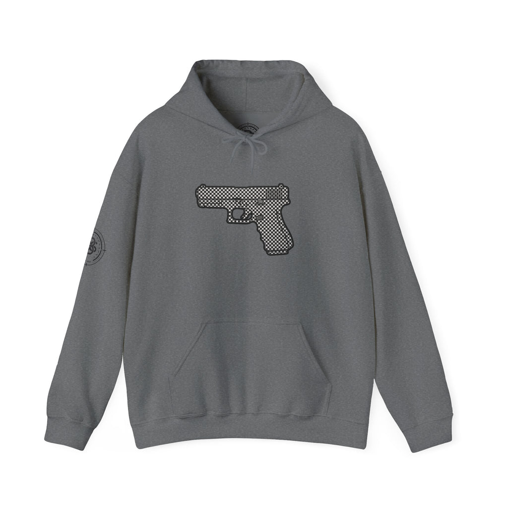 Checker Pistol Silhouette Hoodie - Graphic Pistol Pullover