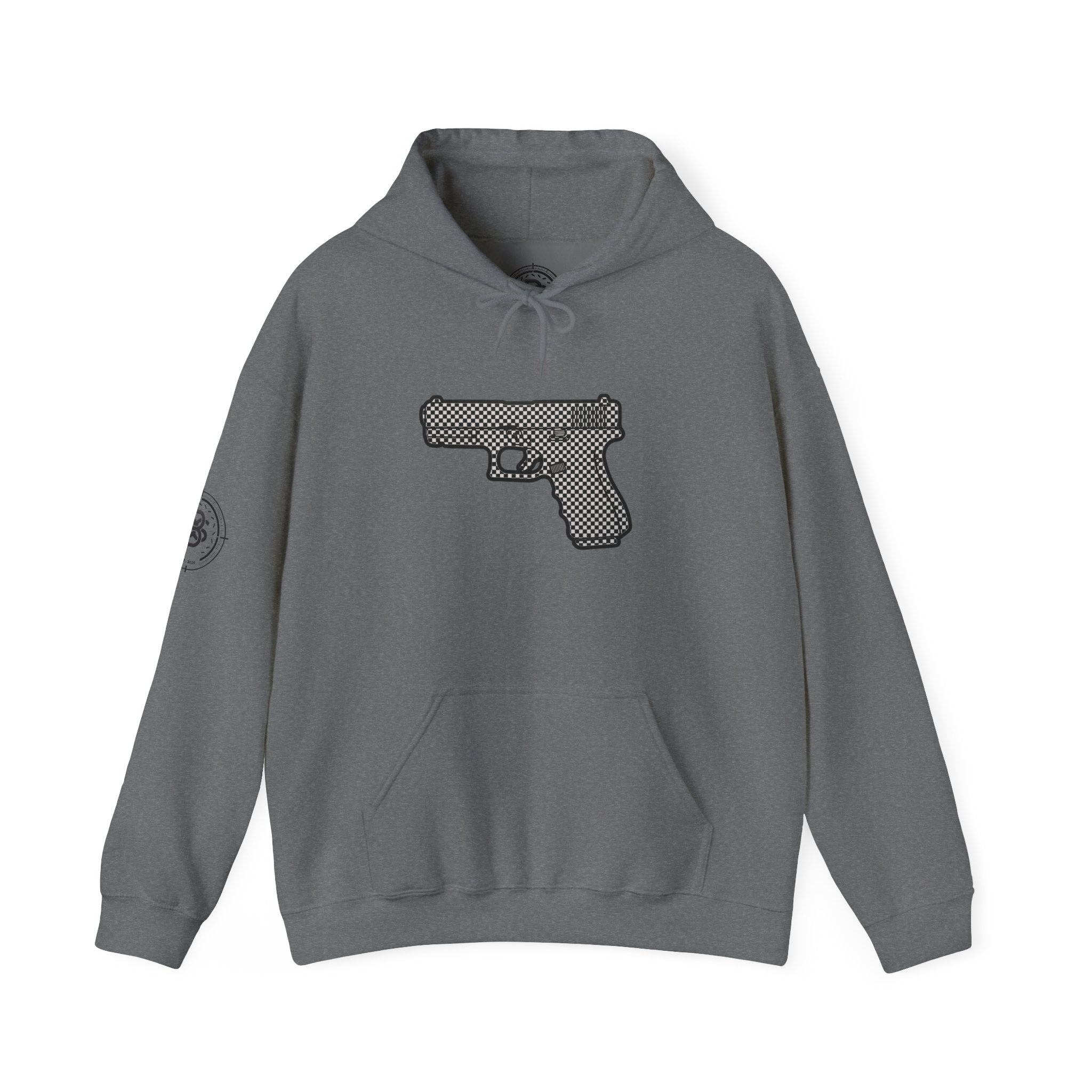 Checker Pistol Silhouette Hoodie - Graphic Pistol Pullover
