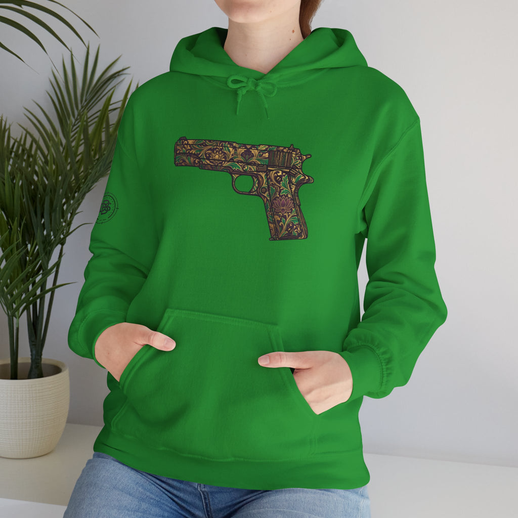Floral Pistol Hoodie — Vintage Gun Graphic Hoodie