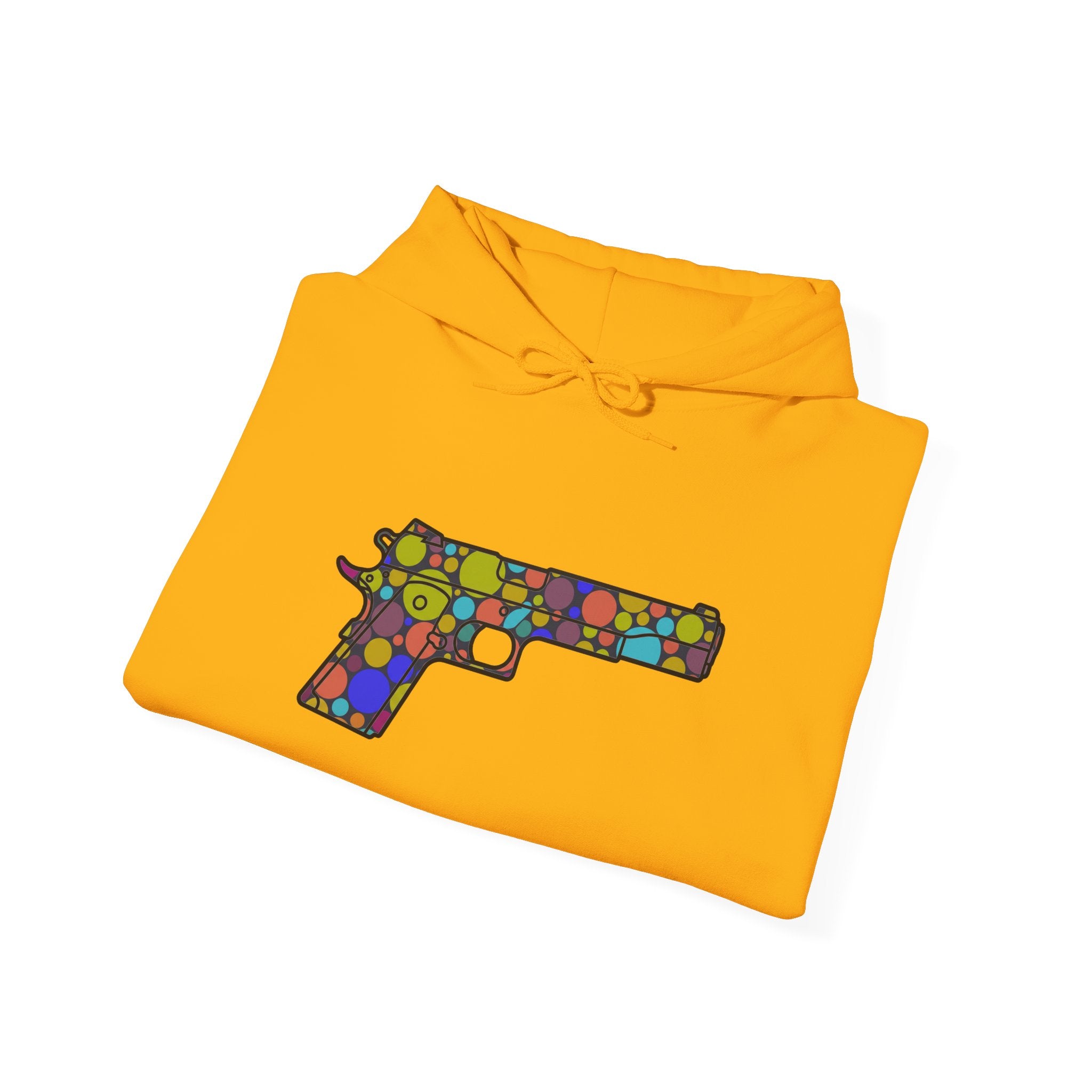 Dots Pistol Silhouette Hoodie — Colorful Mosaic Pistol Graphic Sweatshirt