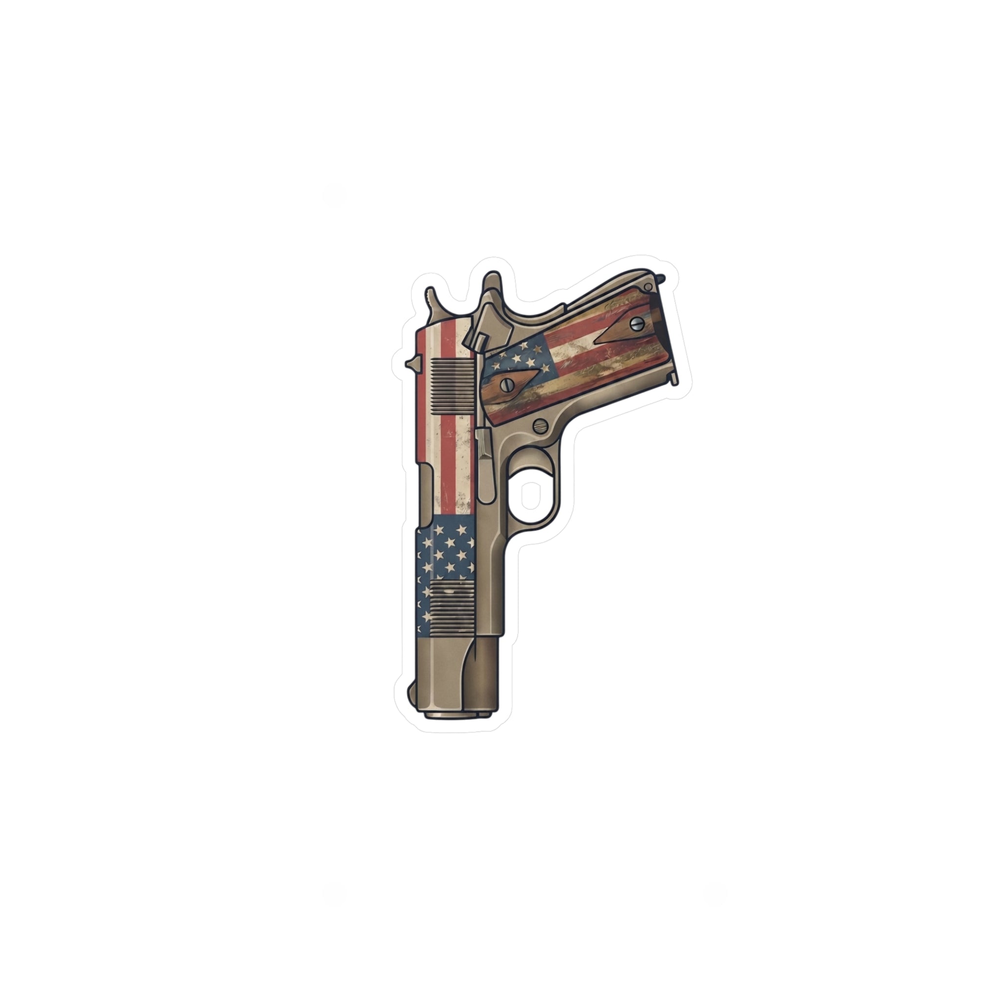 Patriotic Pistol Vinyl Sticker — American Flag Gun Kiss-Cut Decal
