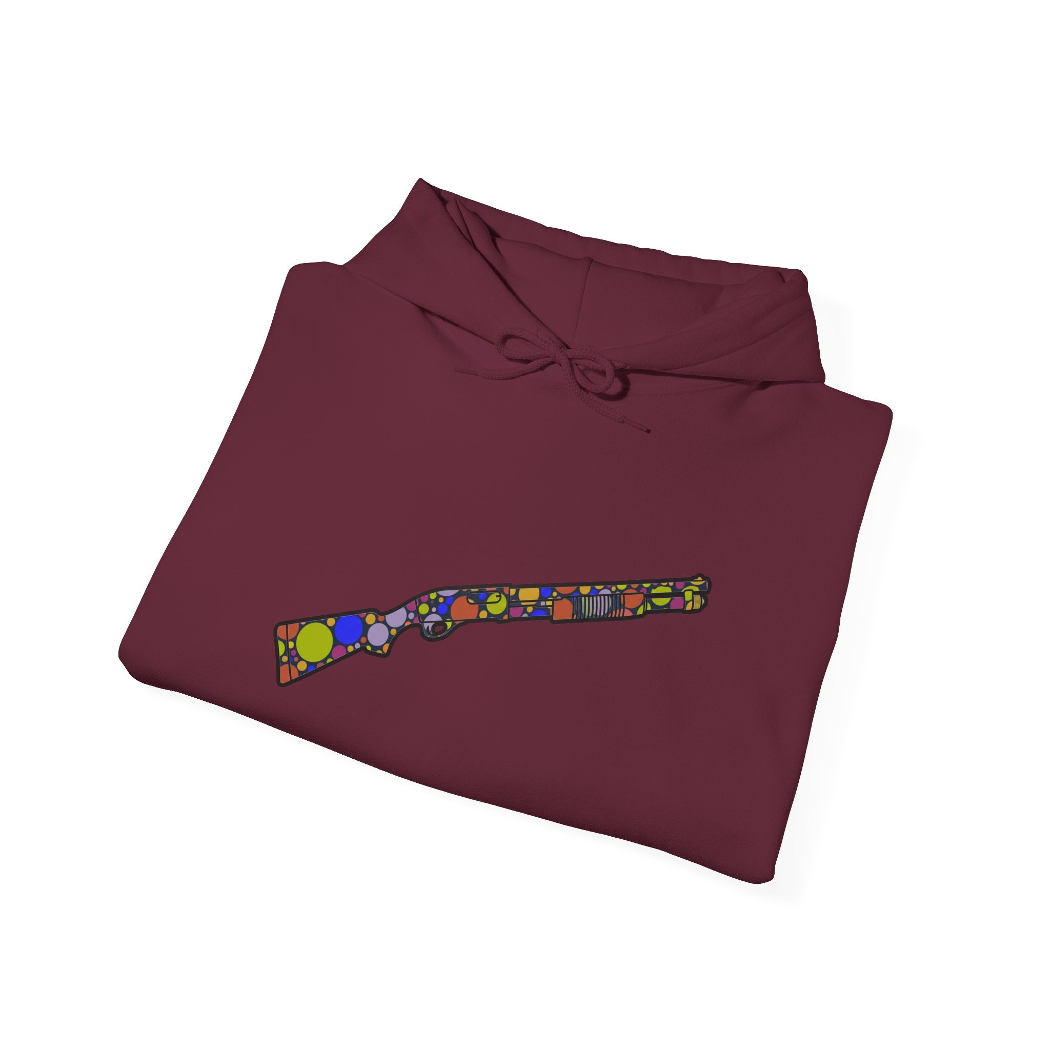 Shotgun Dot Silhouette Hoodie — Colorful Retro Hunting Sweatshirt