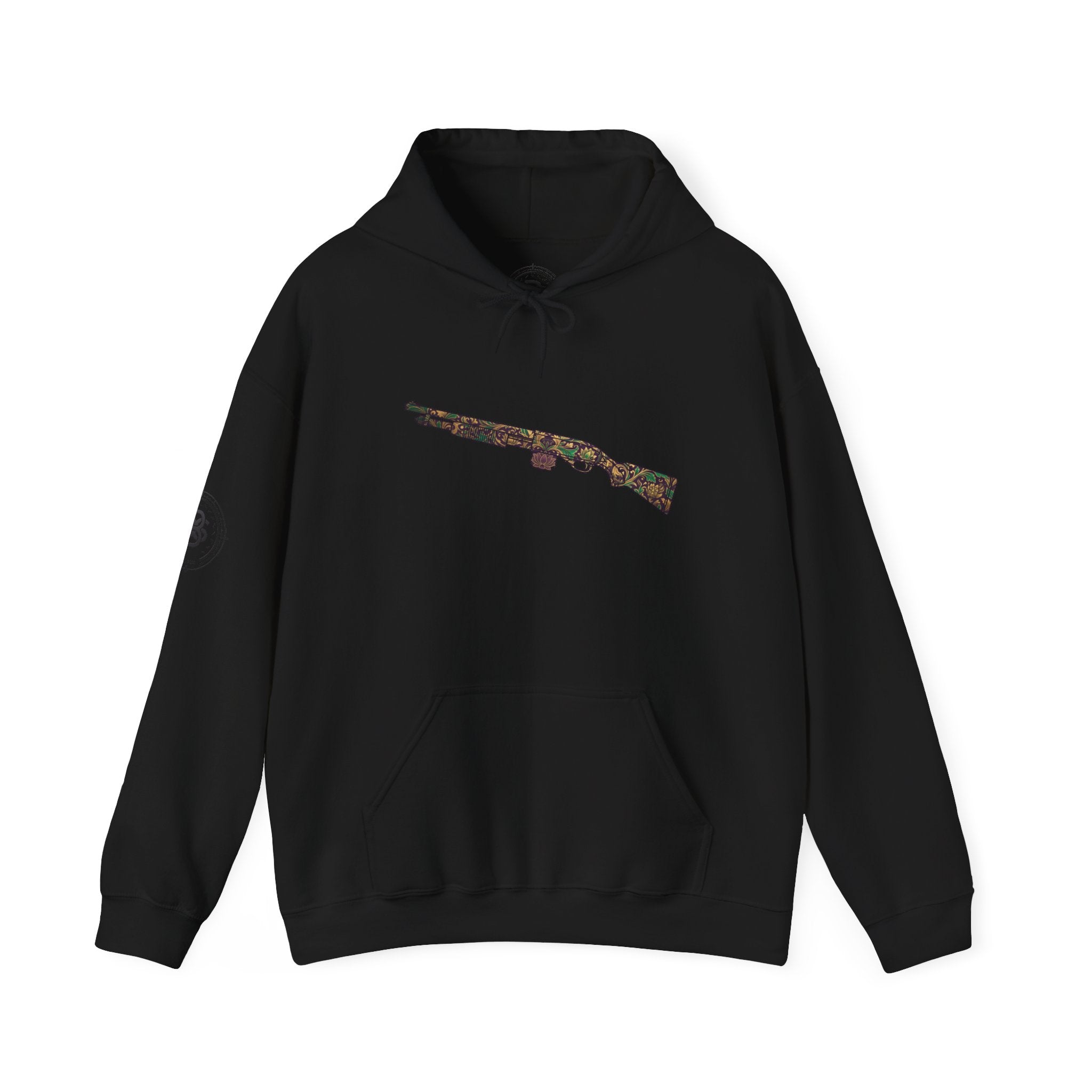 Floral Shotgun Hoodie-Vintage Gun Graphic