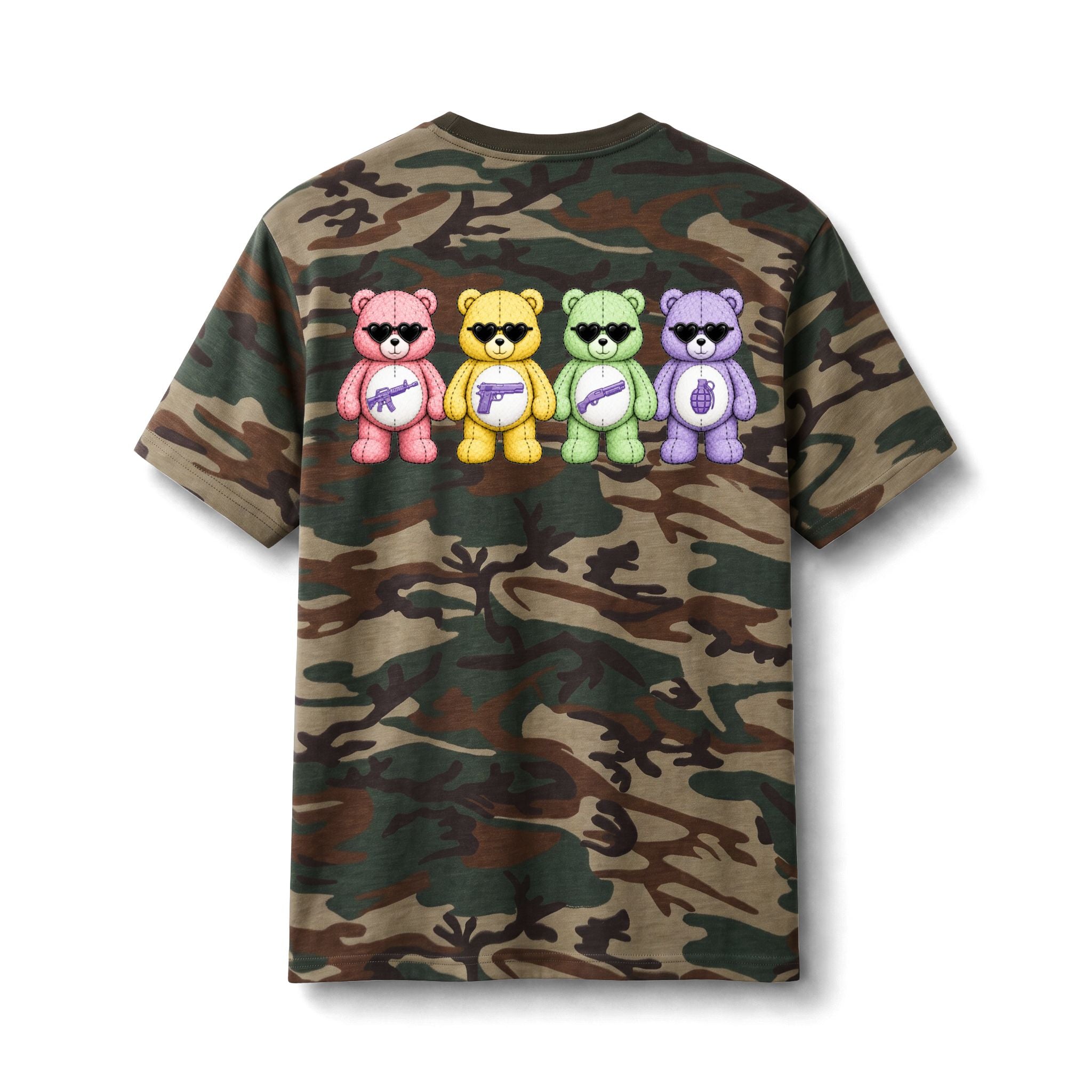 Camo Teddy Bears Tee – 'Death By Sprinkles' Graphic Cotton T-Shirt