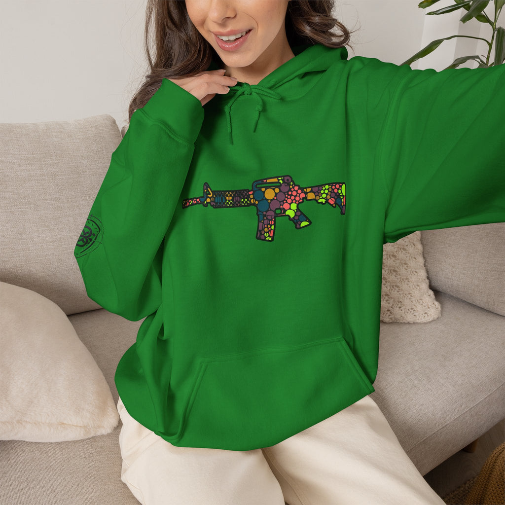 Rifle Dot Pattern Hoodie — Colorful Tactical Graphic Sweatshirt