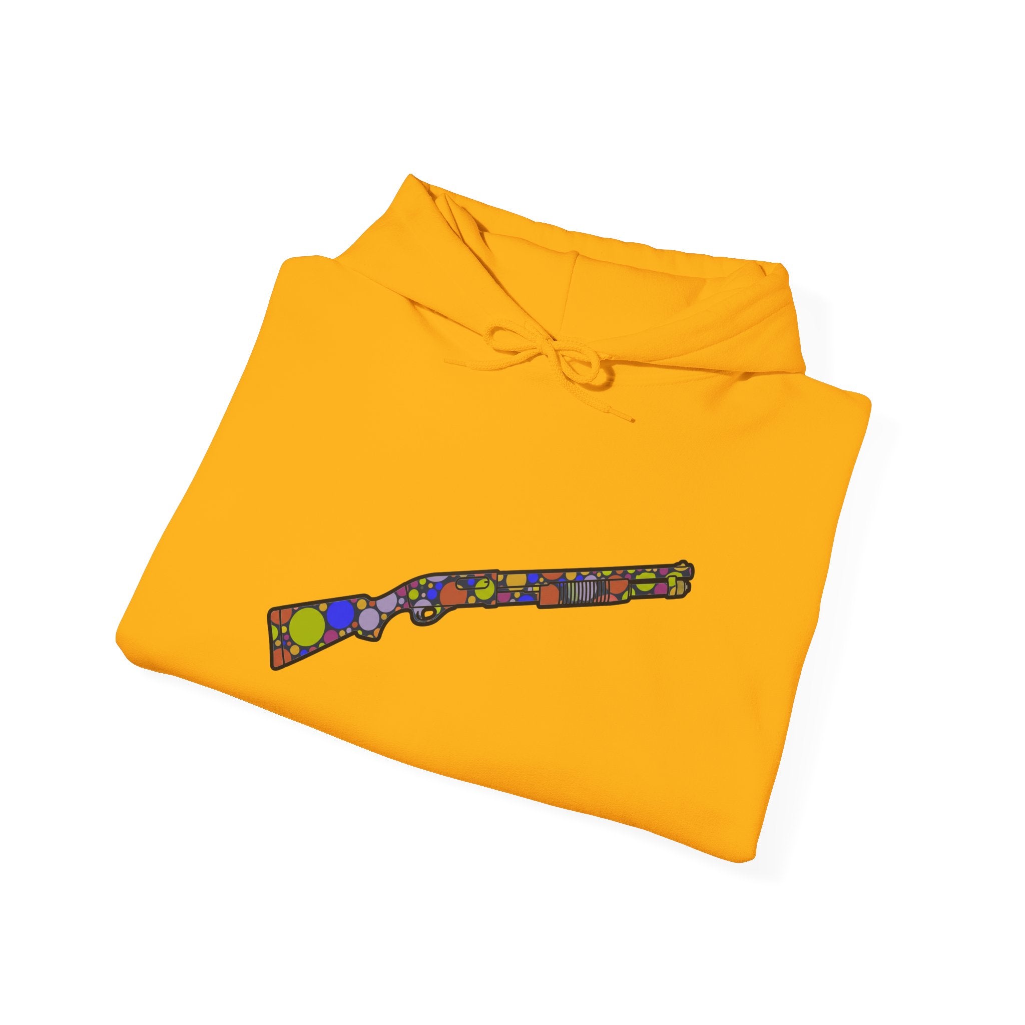 Shotgun Dot Silhouette Hoodie — Colorful Retro Hunting Sweatshirt