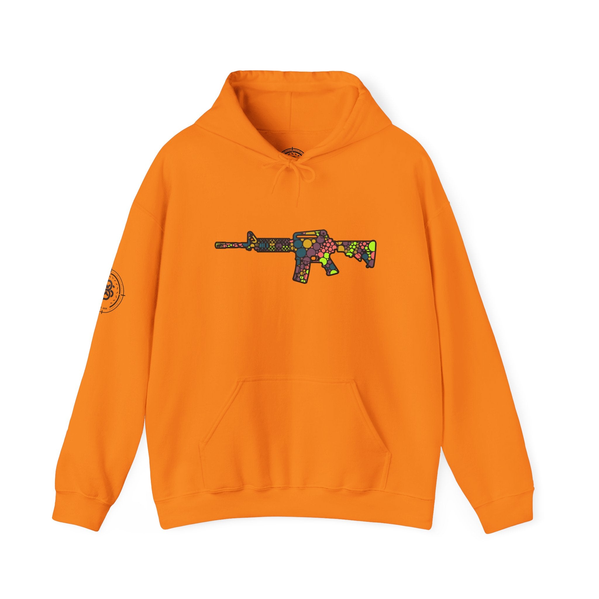 Rifle Dot Pattern Hoodie — Colorful Tactical Graphic Sweatshirt