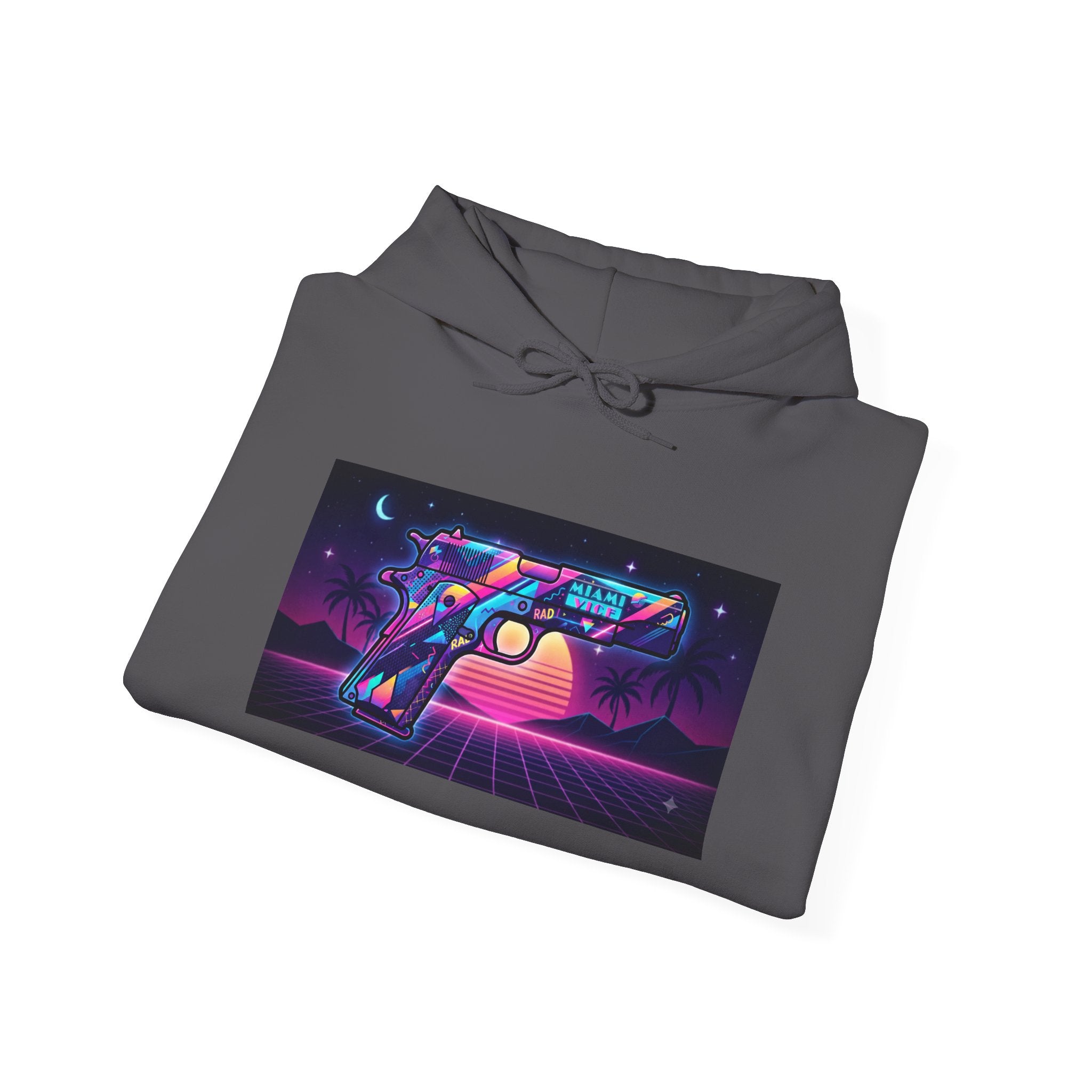 Retro 80's Pistol Sunset Hoodie — Neon Synthwave Vaporwave Graphic