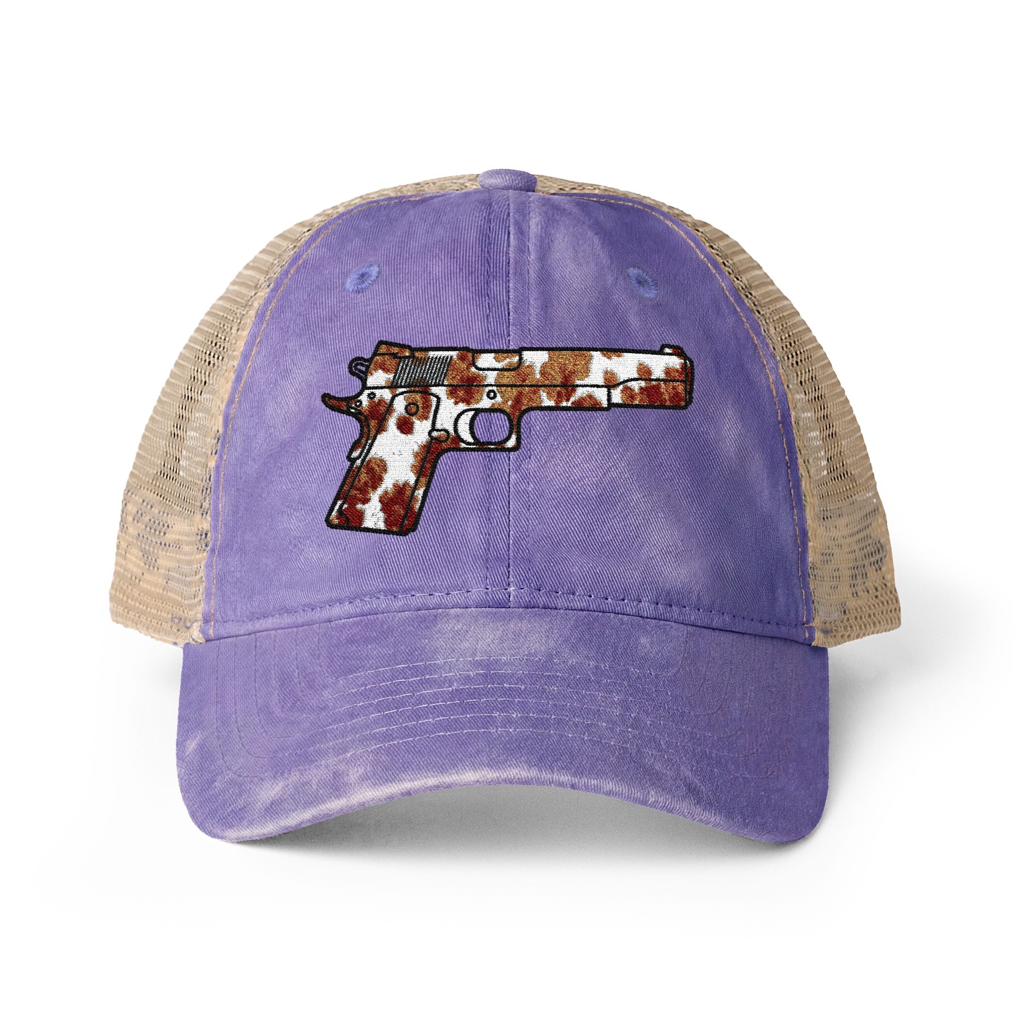 Cow Print Pistol Women's Washed Mesh-Back Cap