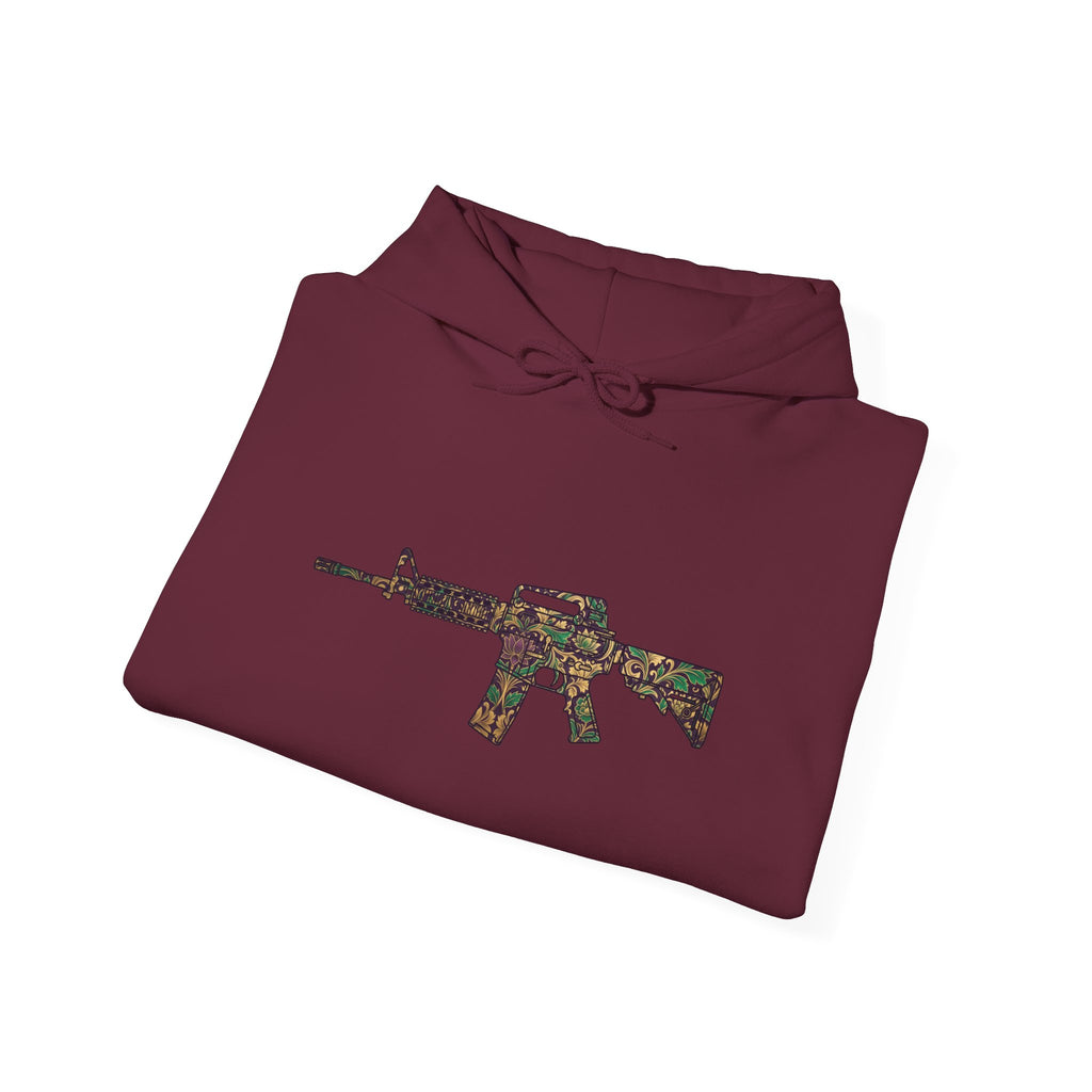 Floral AR Rifle-Vintage Gun Graphic Hoodie