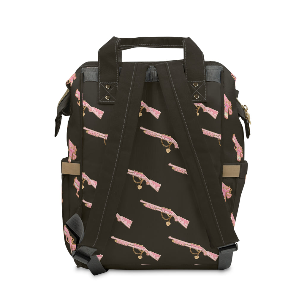 Black & Pink Multigun Print Backpack