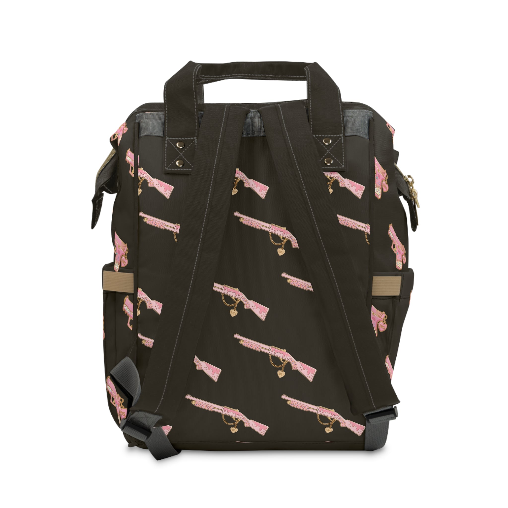 Black & Pink Multigun Print Backpack