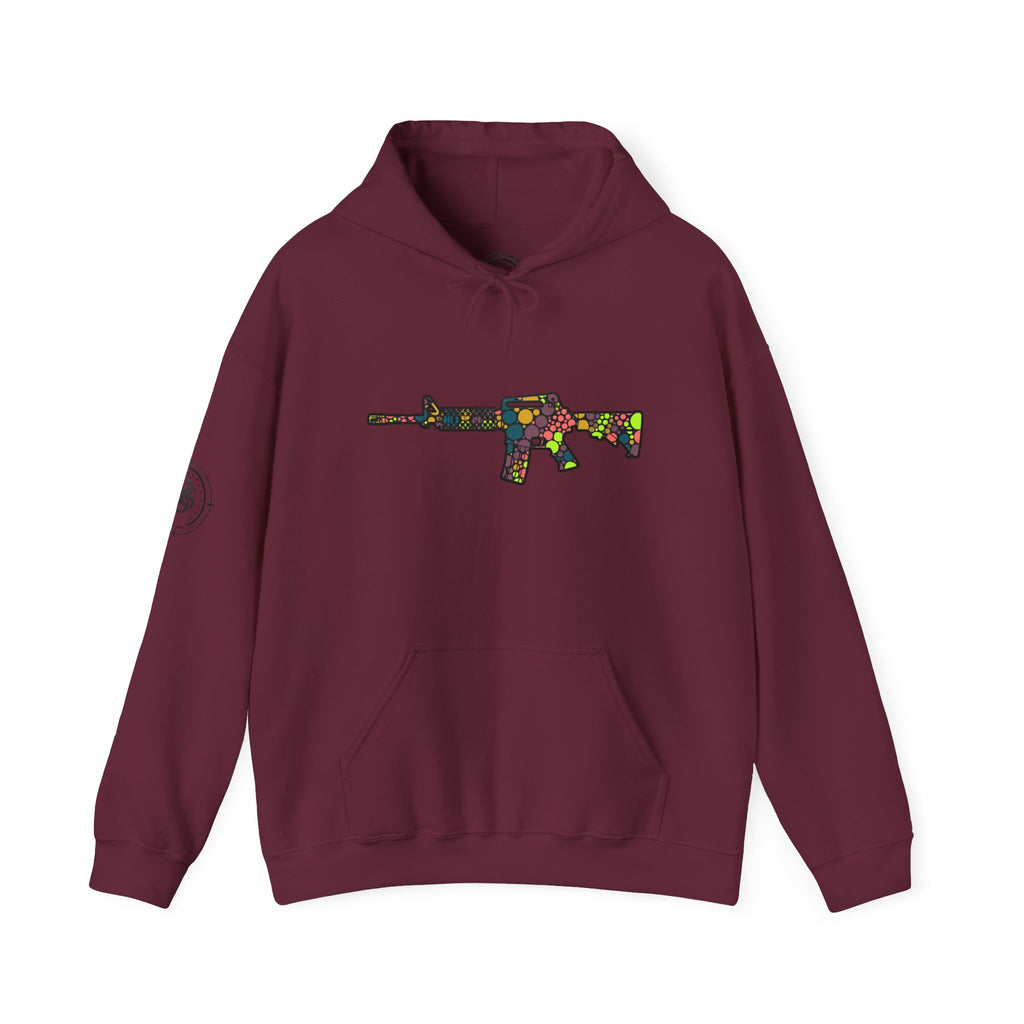 Rifle Dot Pattern Hoodie — Colorful Tactical Graphic Sweatshirt