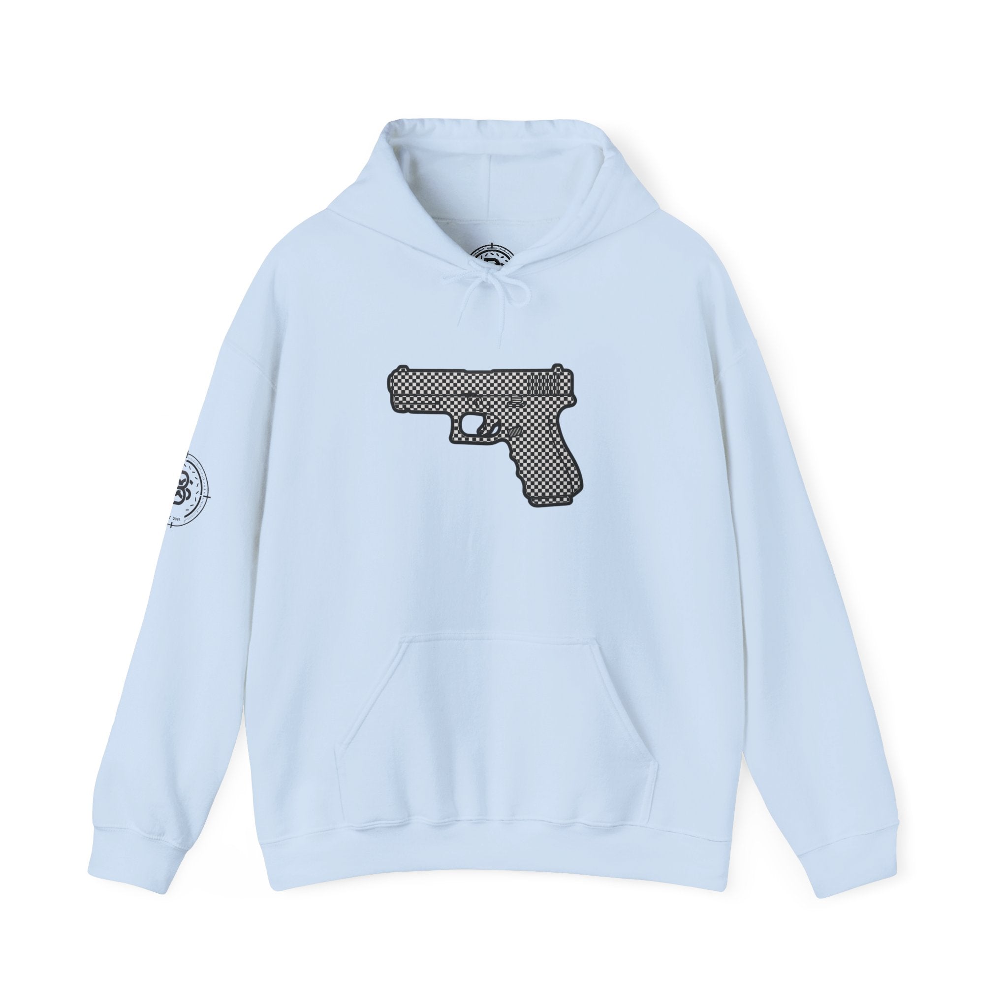 Checker Pistol Silhouette Hoodie - Graphic Pistol Pullover
