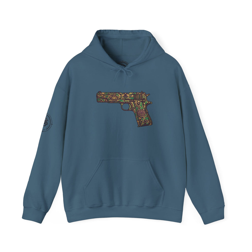Floral Pistol Hoodie — Vintage Gun Graphic Hoodie
