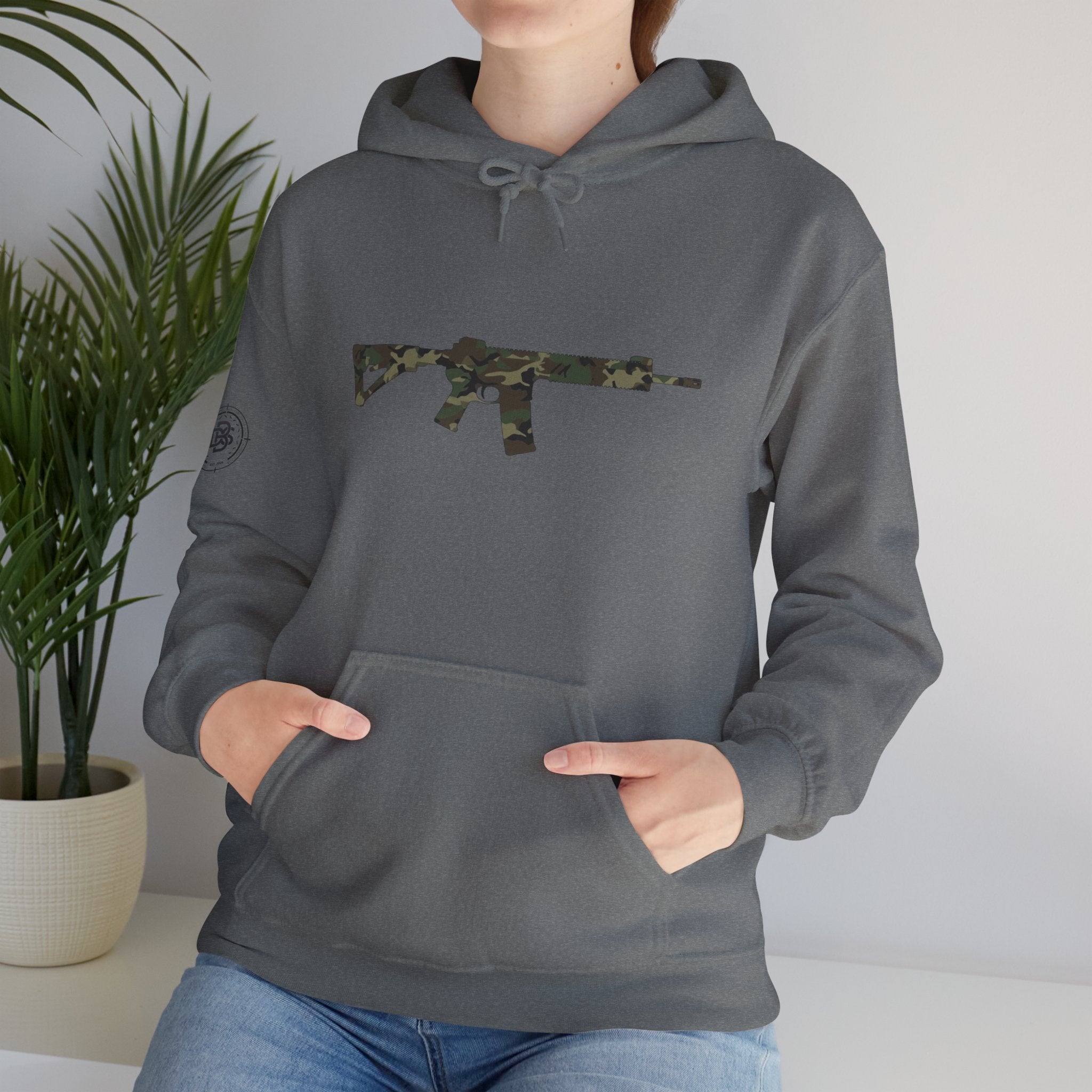 AR Rifle Camo Graphic Hoodie - Military Style Pullover