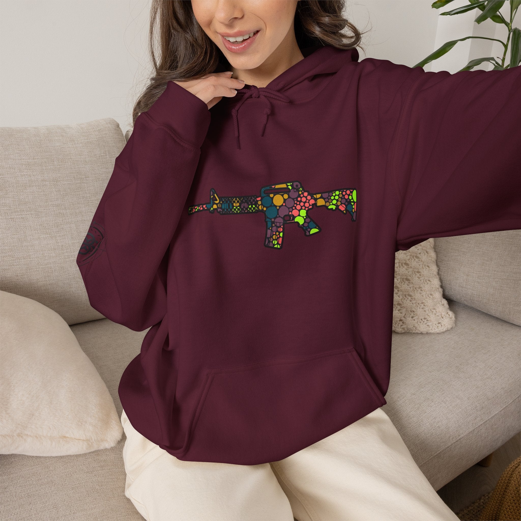 Rifle Dot Pattern Hoodie — Colorful Tactical Graphic Sweatshirt