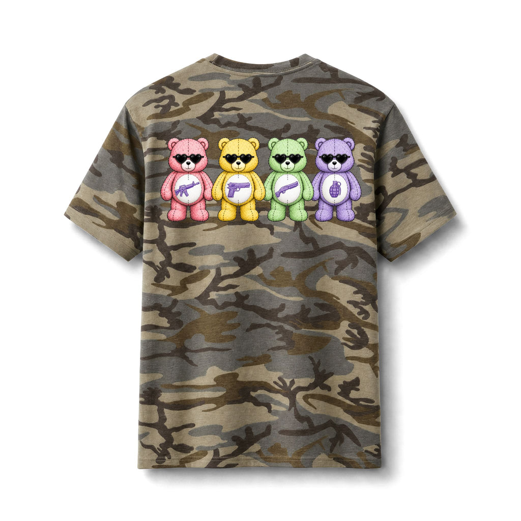 Camo Teddy Bears Tee – 'Death By Sprinkles' Graphic Cotton T-Shirt