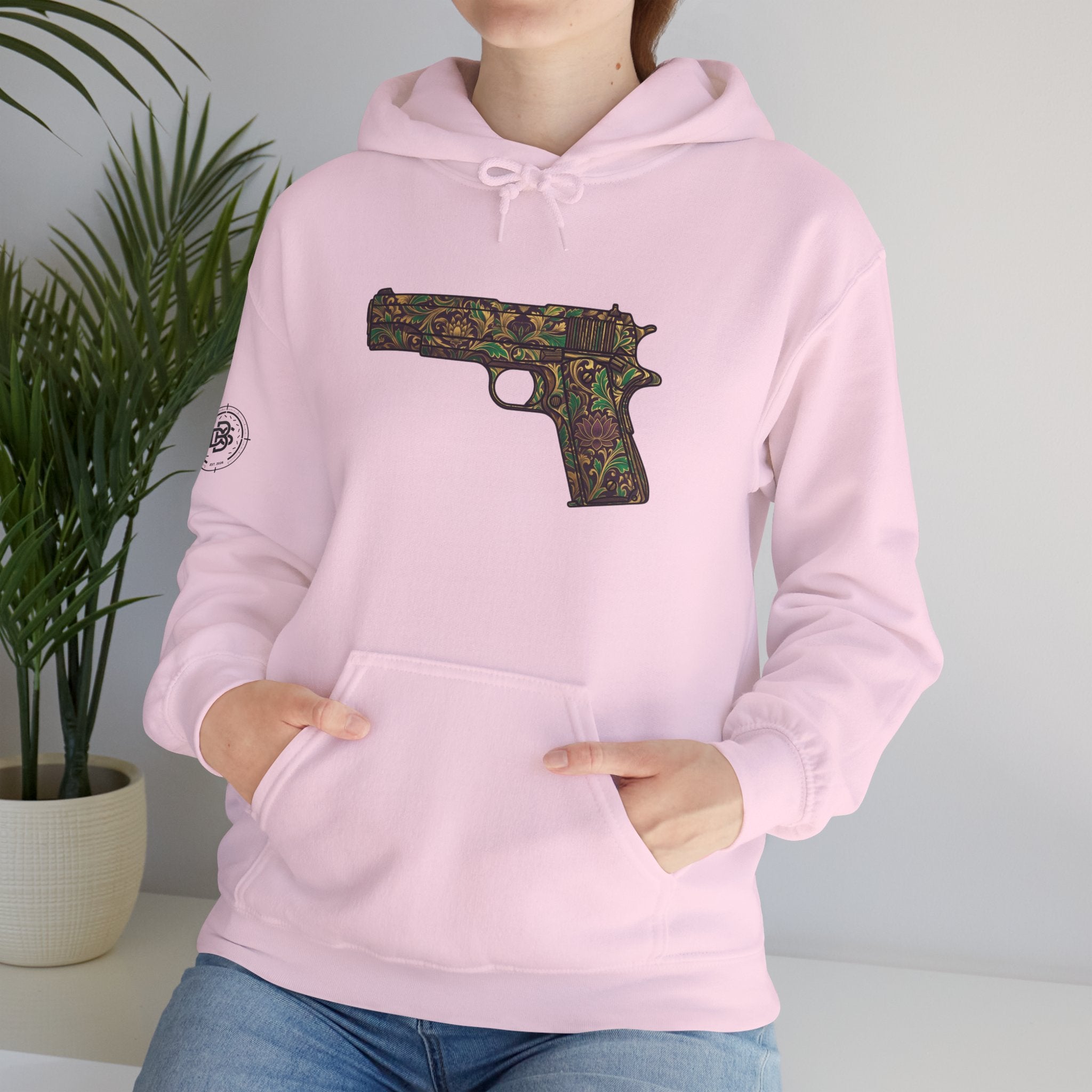 Floral Pistol Hoodie — Vintage Gun Graphic Hoodie