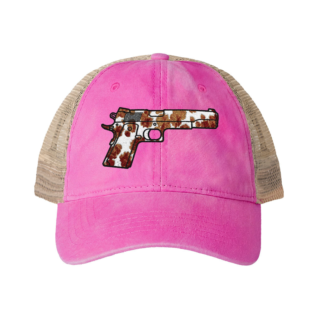 Cow Print Pistol Women's Washed Mesh-Back Cap