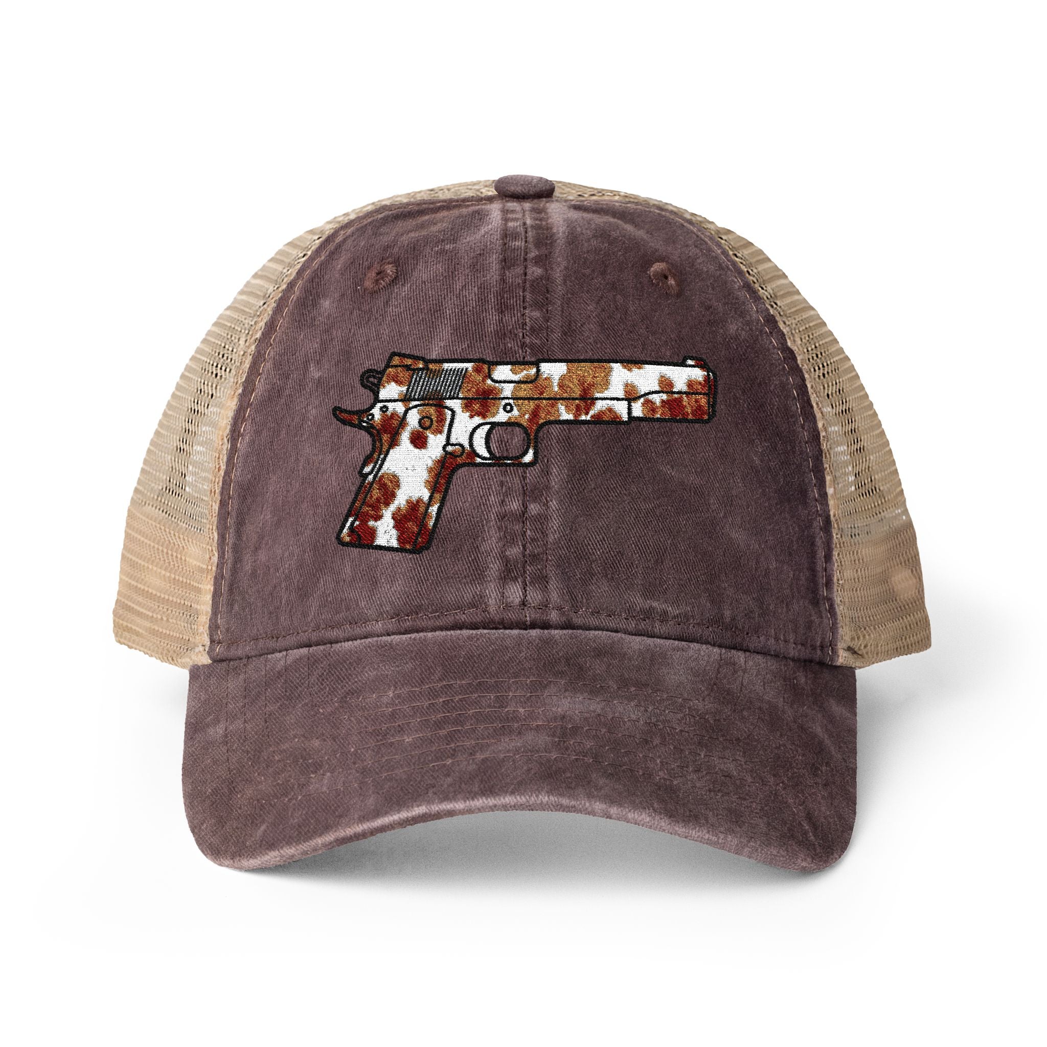 Cow Print Pistol Women's Washed Mesh-Back Cap