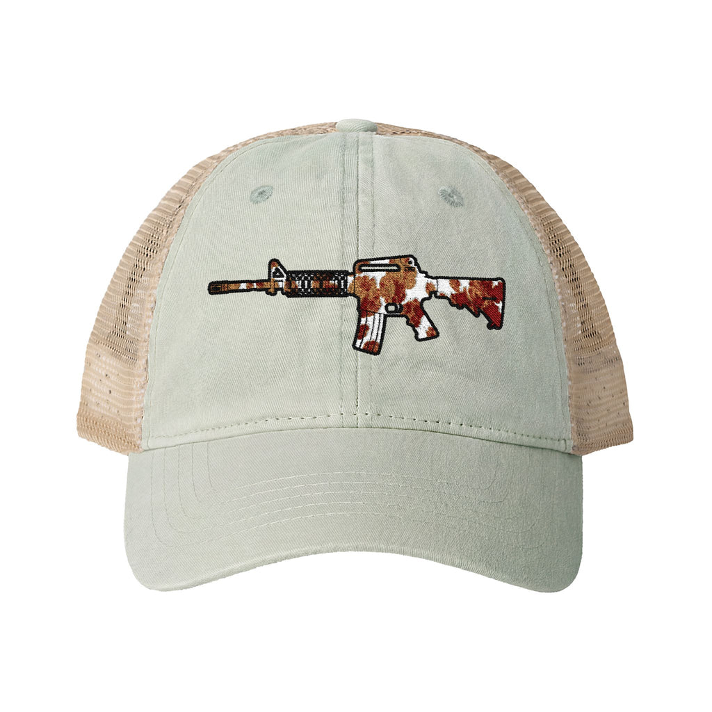 Cow Print AR Rifle Women's Washed Mesh-Back Cap