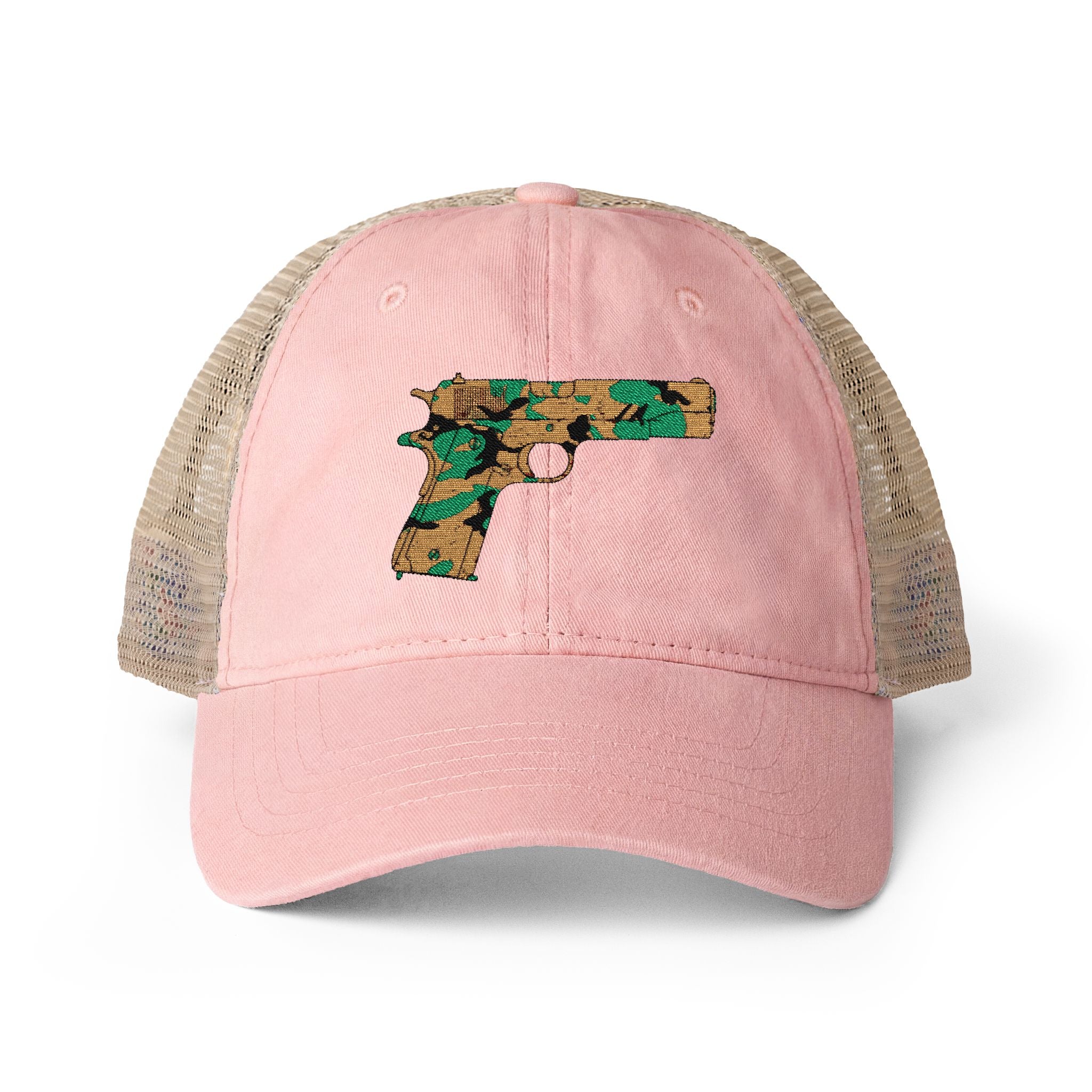 The Camo Collection- pistol-Women's Washed Mesh-Back Cap