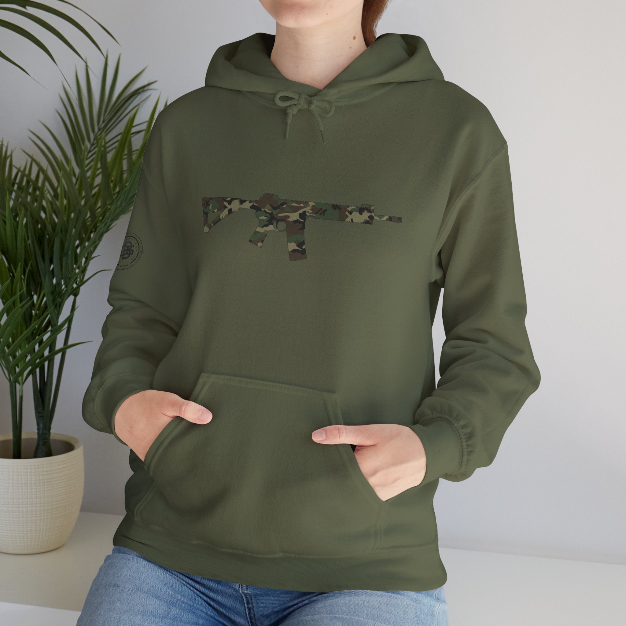AR Rifle Camo Graphic Hoodie - Military Style Pullover