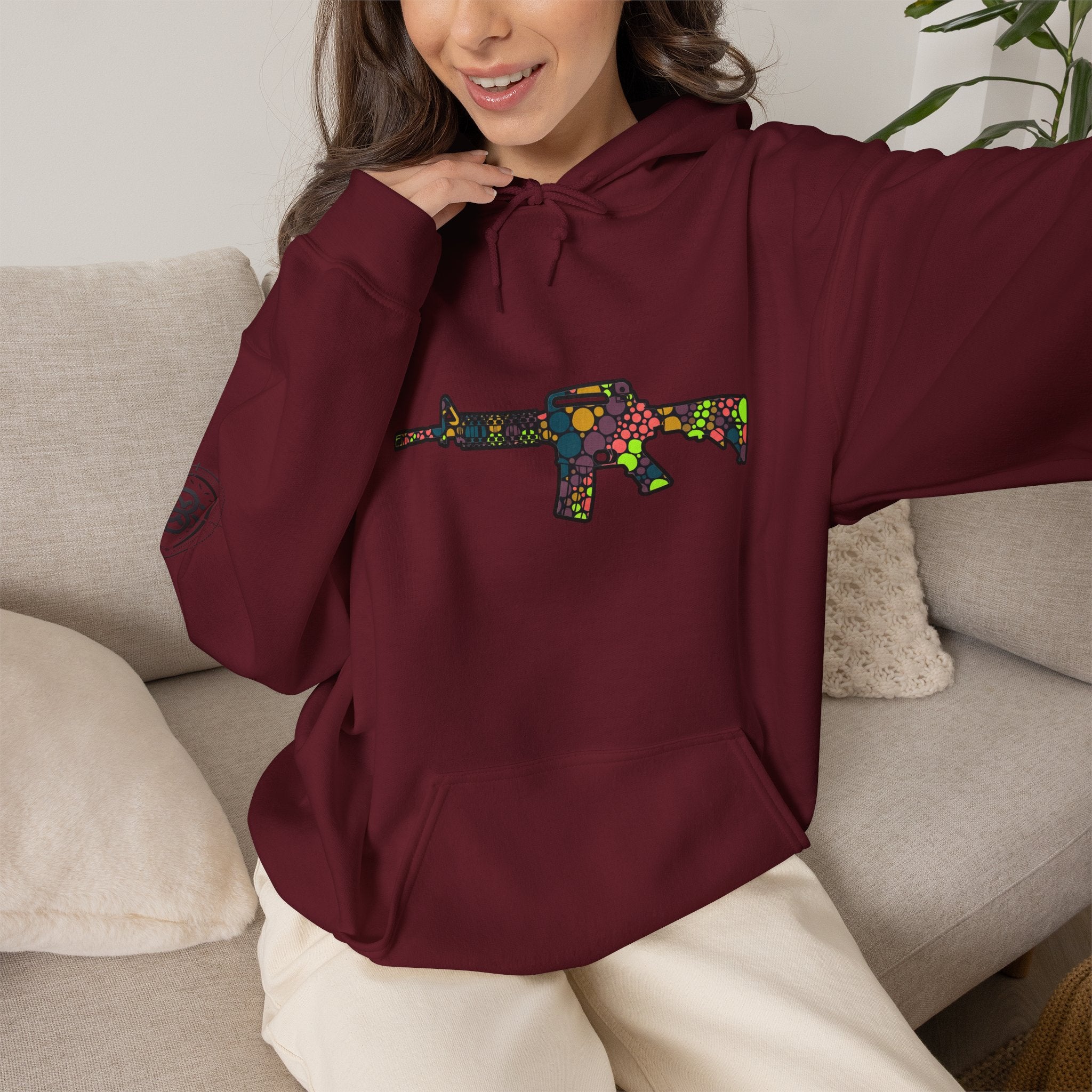 Rifle Dot Pattern Hoodie — Colorful Tactical Graphic Sweatshirt
