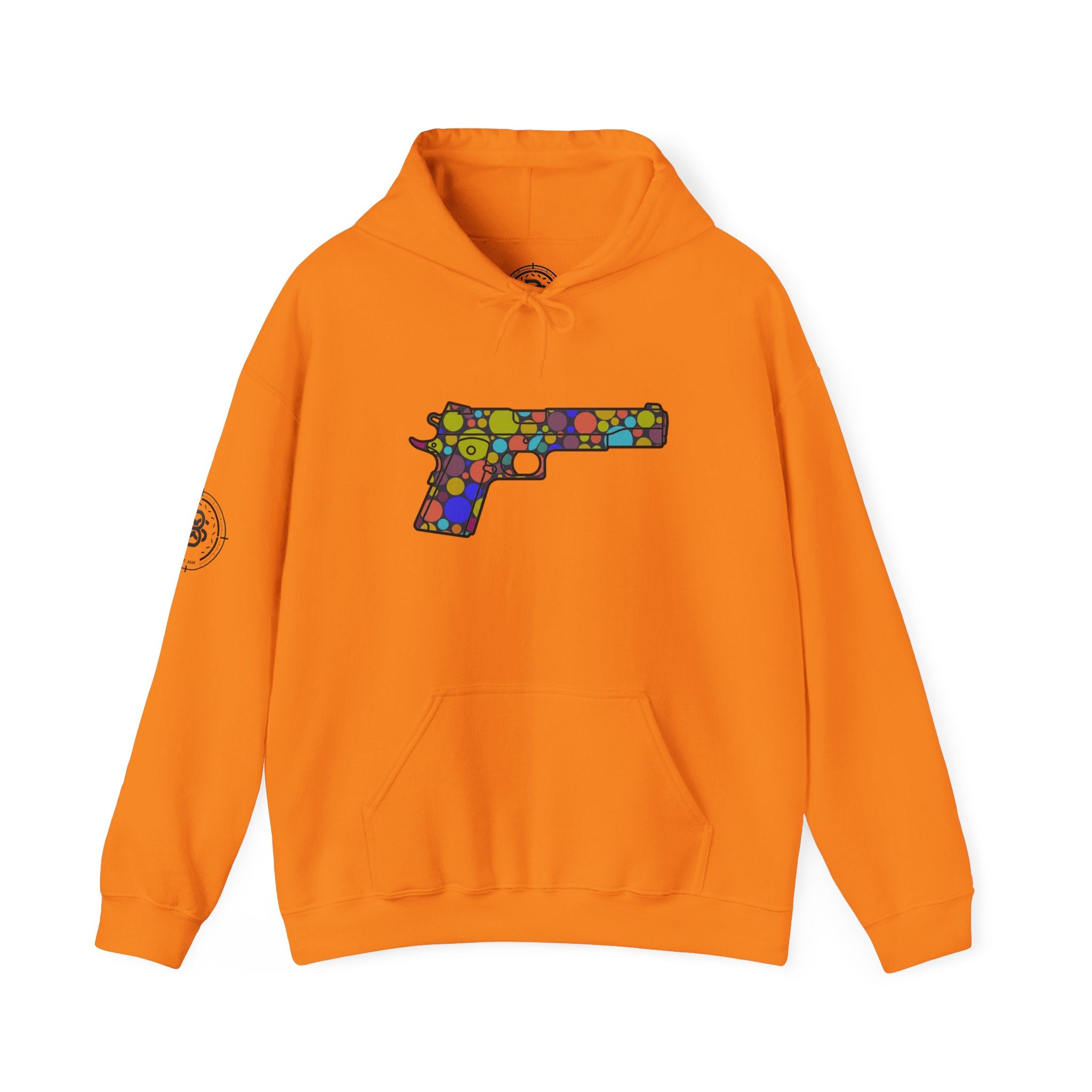 Dots Pistol Silhouette Hoodie — Colorful Mosaic Pistol Graphic Sweatshirt