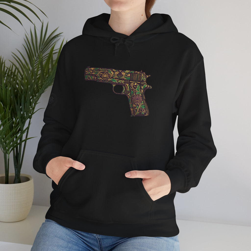 Floral Pistol Hoodie — Vintage Gun Graphic Hoodie