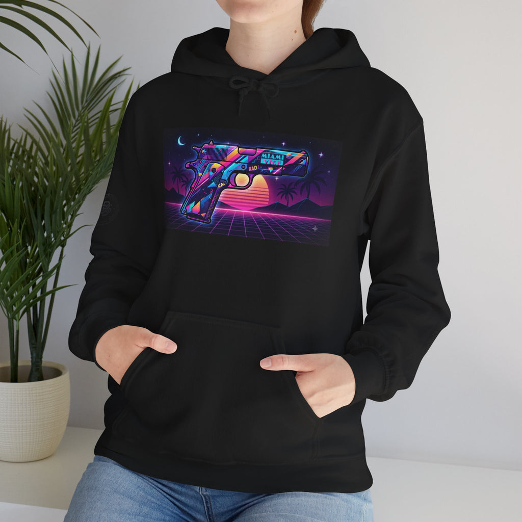Retro 80's Pistol Sunset Hoodie — Neon Synthwave Vaporwave Graphic