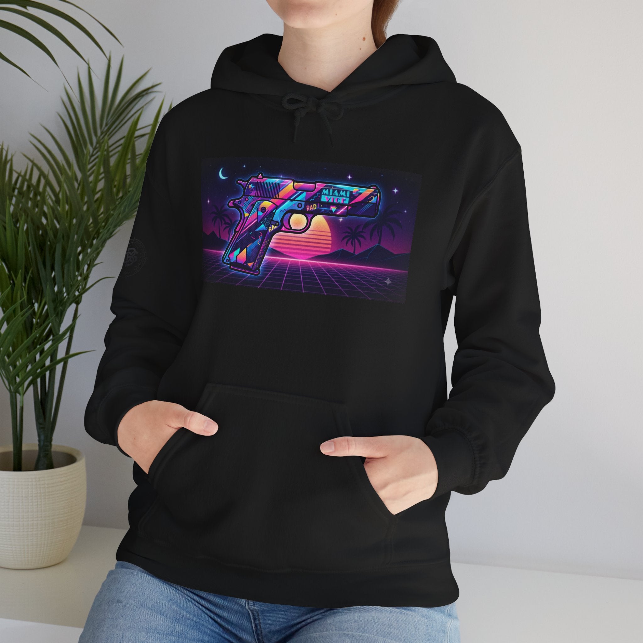 Retro 80's Pistol Sunset Hoodie — Neon Synthwave Vaporwave Graphic