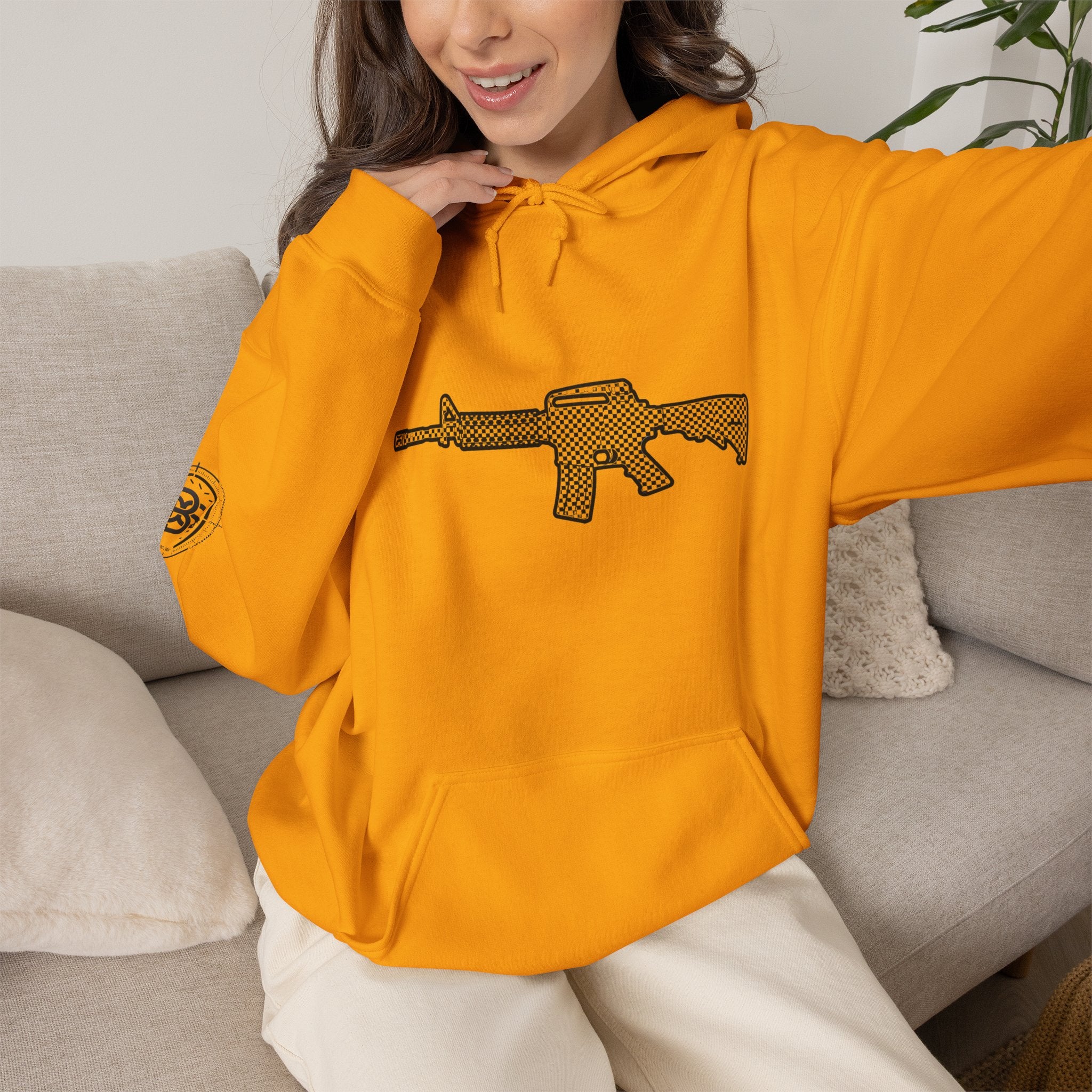 Checker Rifle Outline Graphic Hoodie