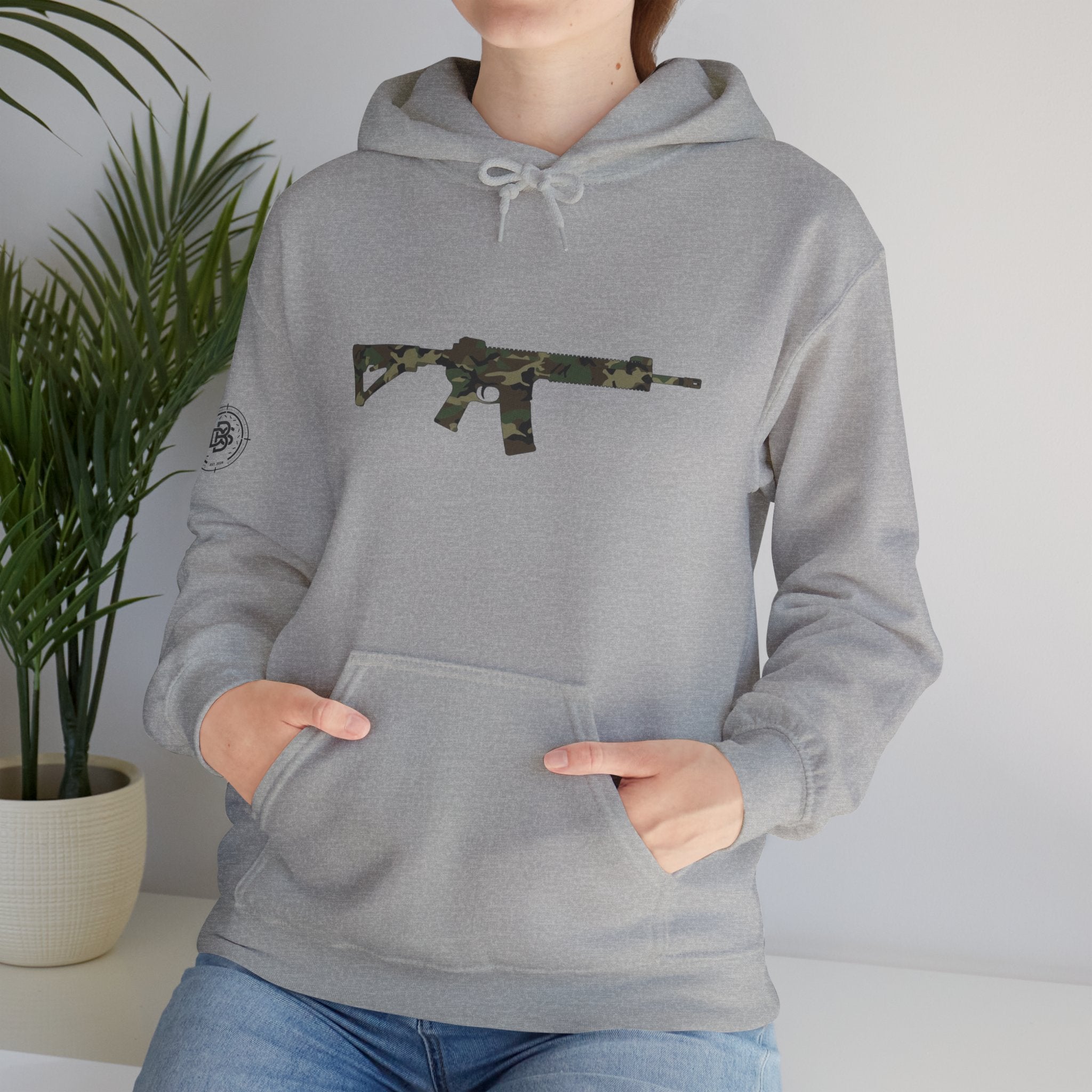 AR Rifle Camo Graphic Hoodie - Military Style Pullover
