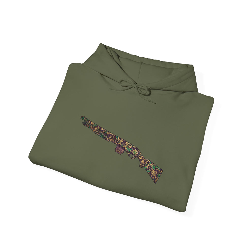 Floral Shotgun Hoodie-Vintage Gun Graphic
