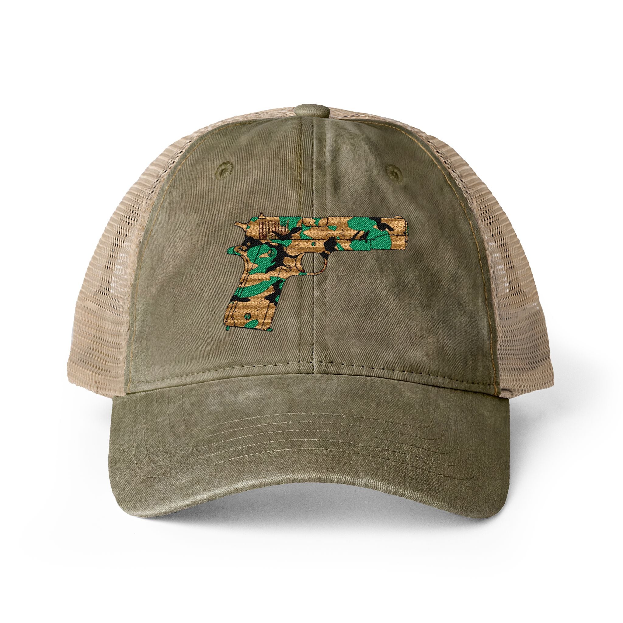 The Camo Collection- pistol-Women's Washed Mesh-Back Cap