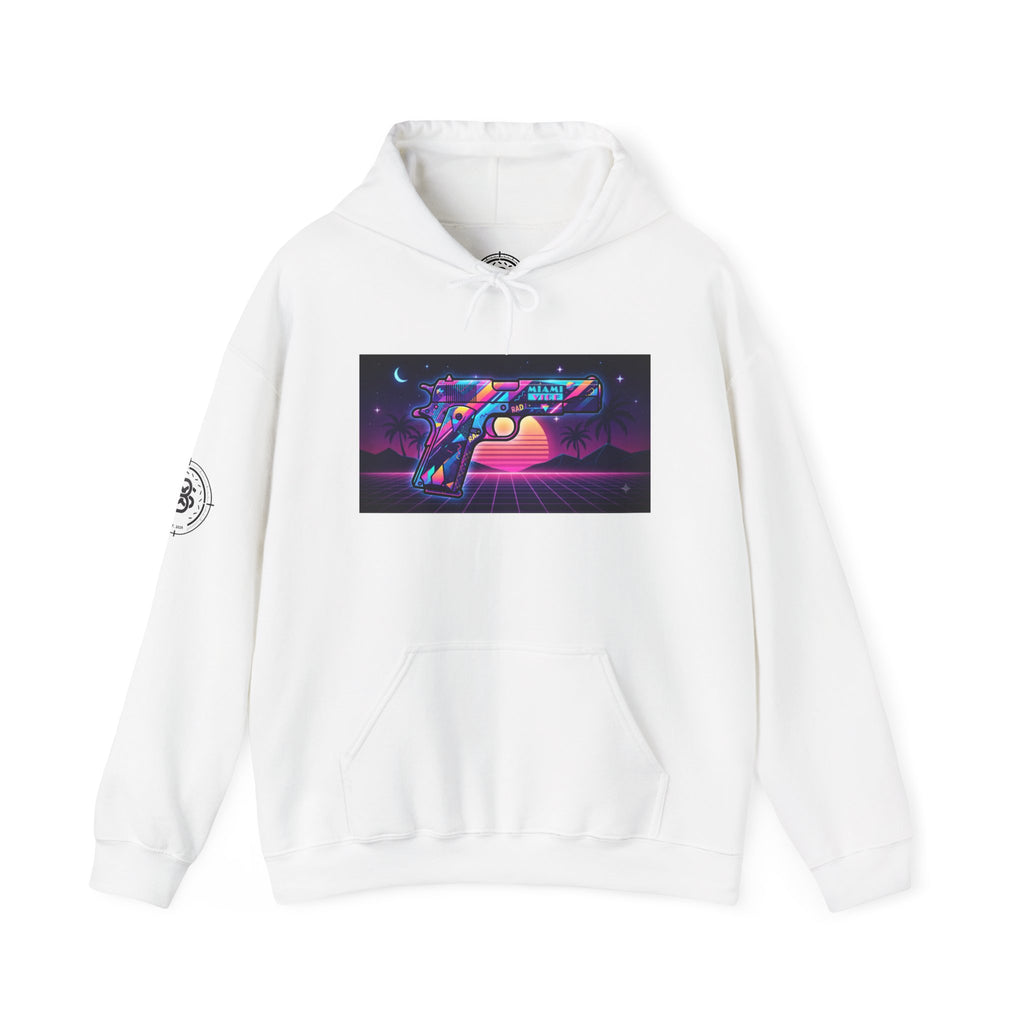Retro 80's Pistol Sunset Hoodie — Neon Synthwave Vaporwave Graphic