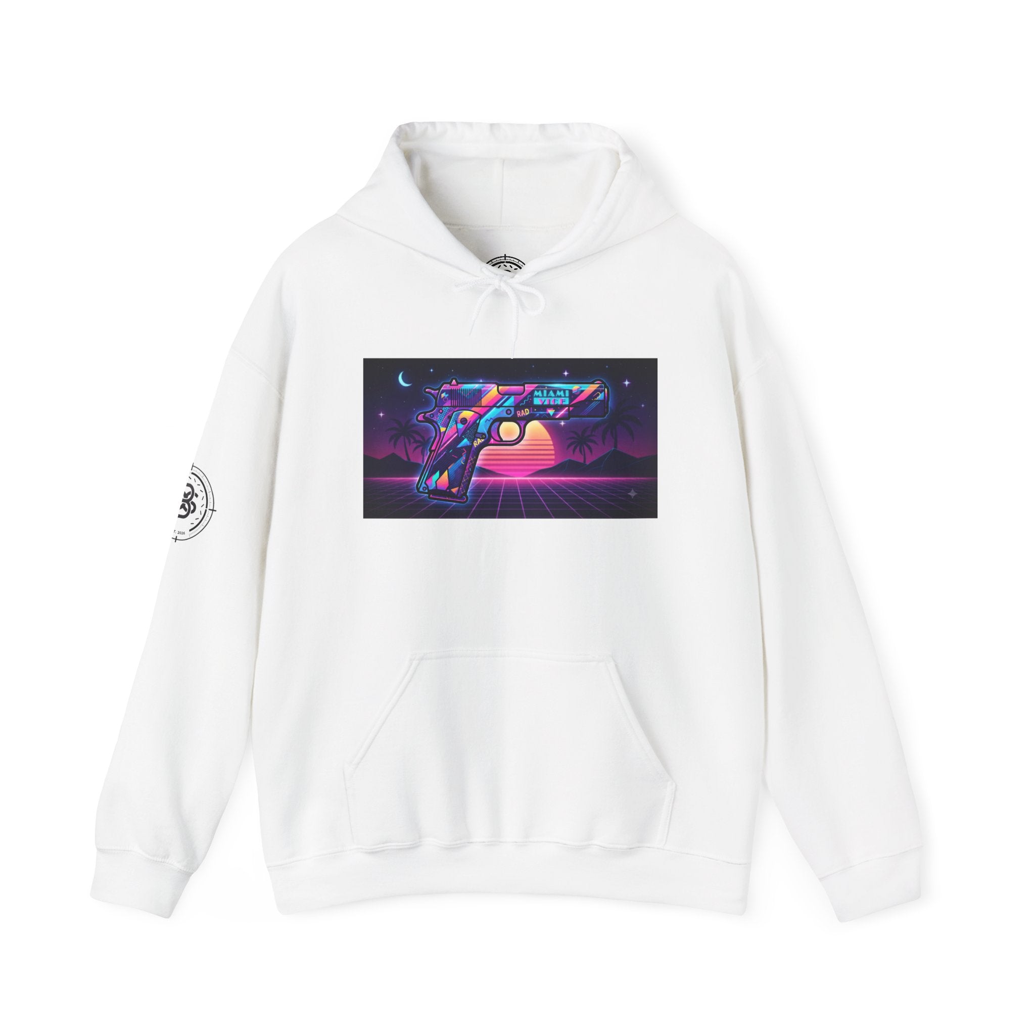 Retro 80's Pistol Sunset Hoodie — Neon Synthwave Vaporwave Graphic