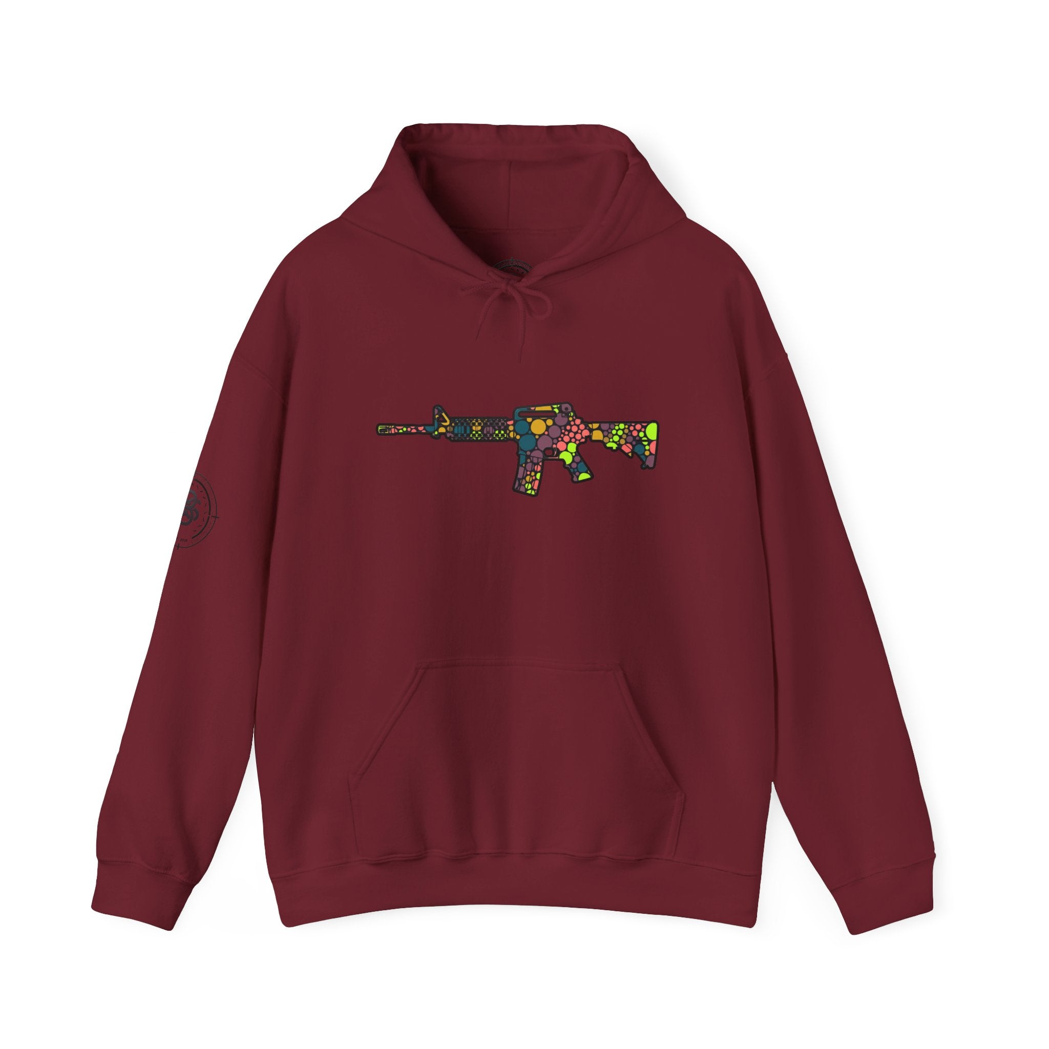 Rifle Dot Pattern Hoodie — Colorful Tactical Graphic Sweatshirt